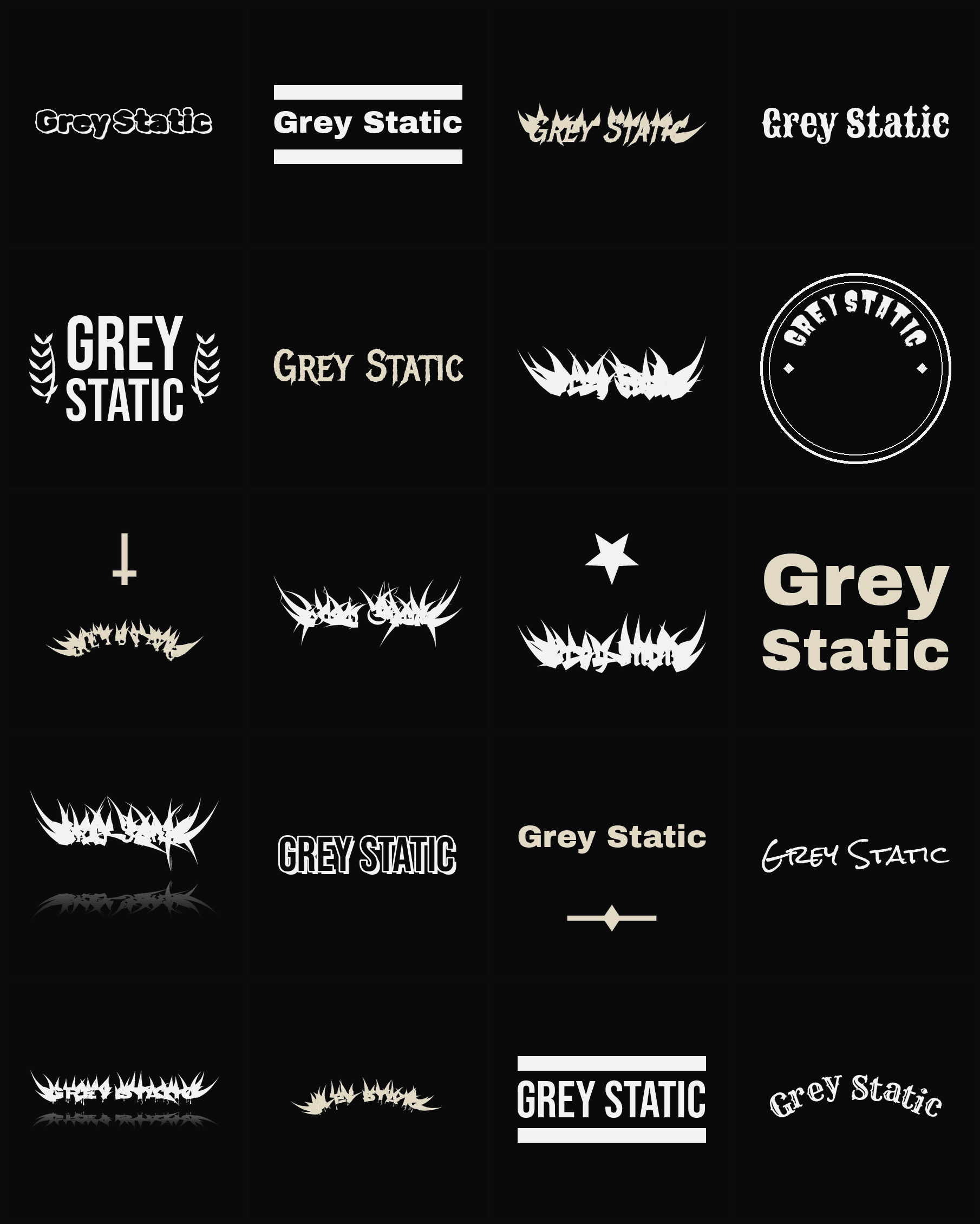 Twenty Grey Static band logo ideas — different faces, treatments and spike settings