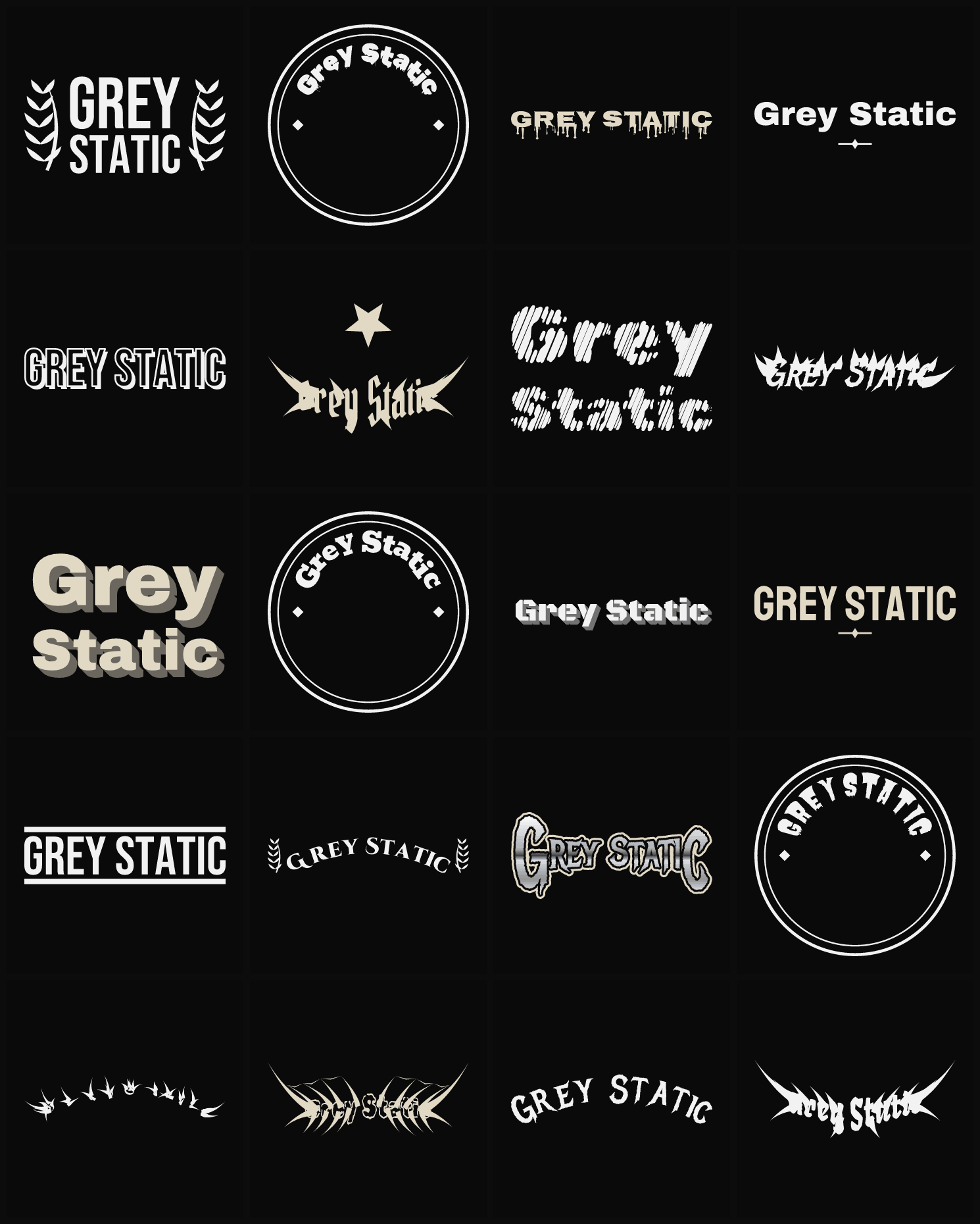 Twenty Grey Static band logo ideas — different faces, treatments and spike settings