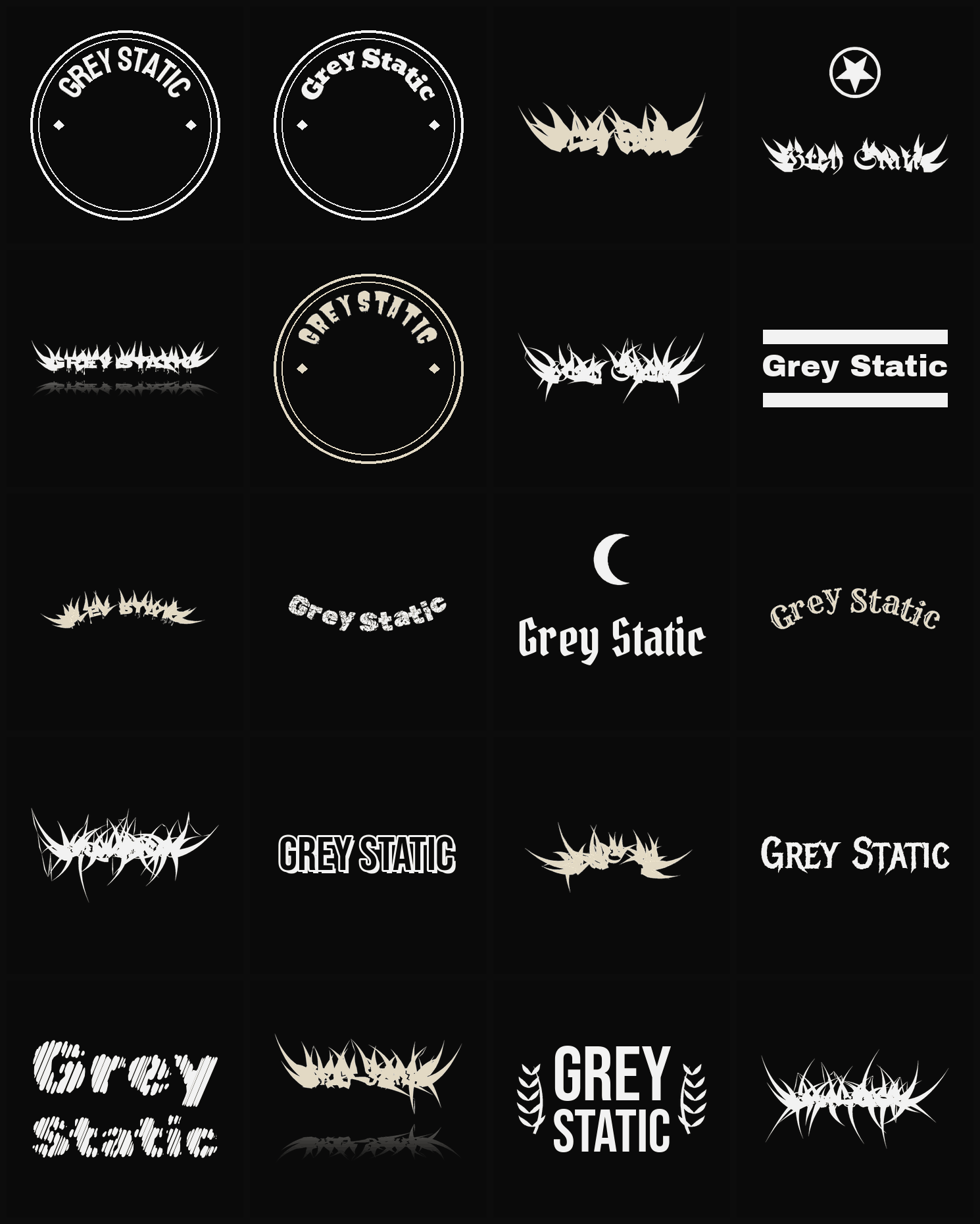 Twenty Grey Static band logo ideas — different faces, treatments and spike settings
