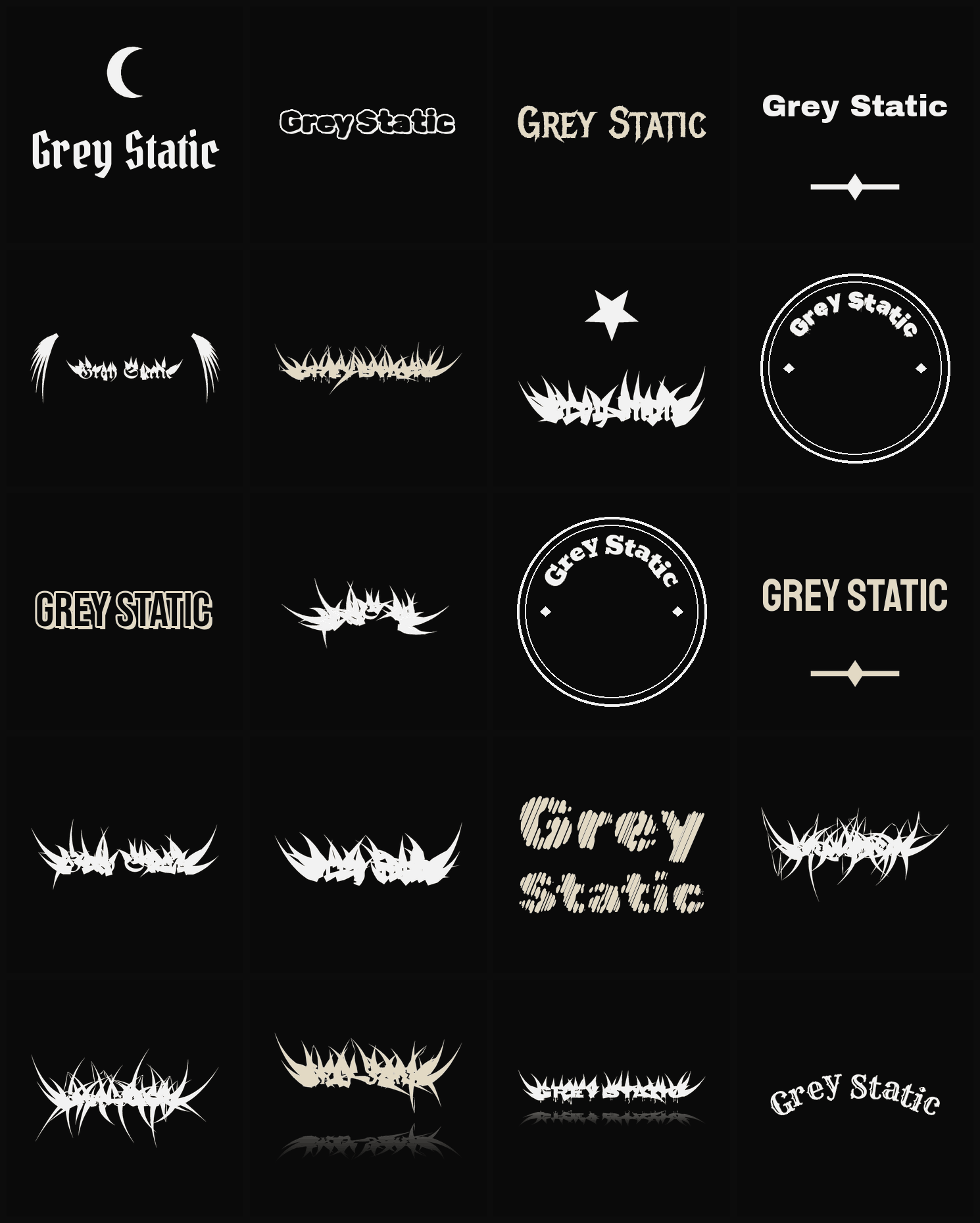 Twenty Grey Static band logo ideas — different faces, treatments and spike settings