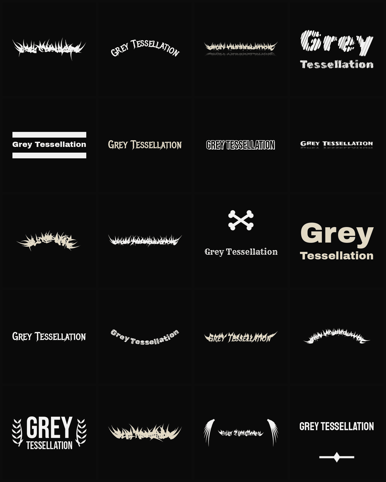 Twenty Grey Tessellation band logo ideas — different faces, treatments and spike settings