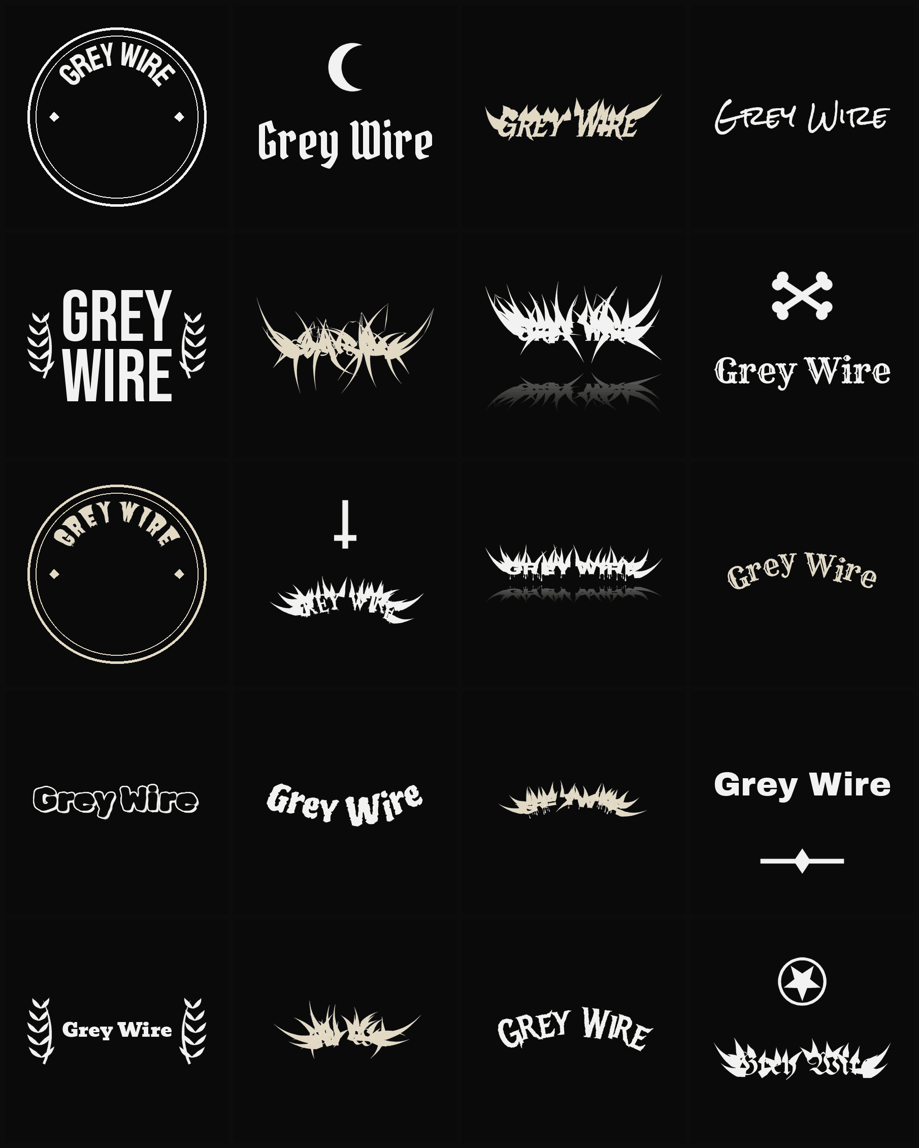 Twenty Grey Wire band logo ideas — different faces, treatments and spike settings