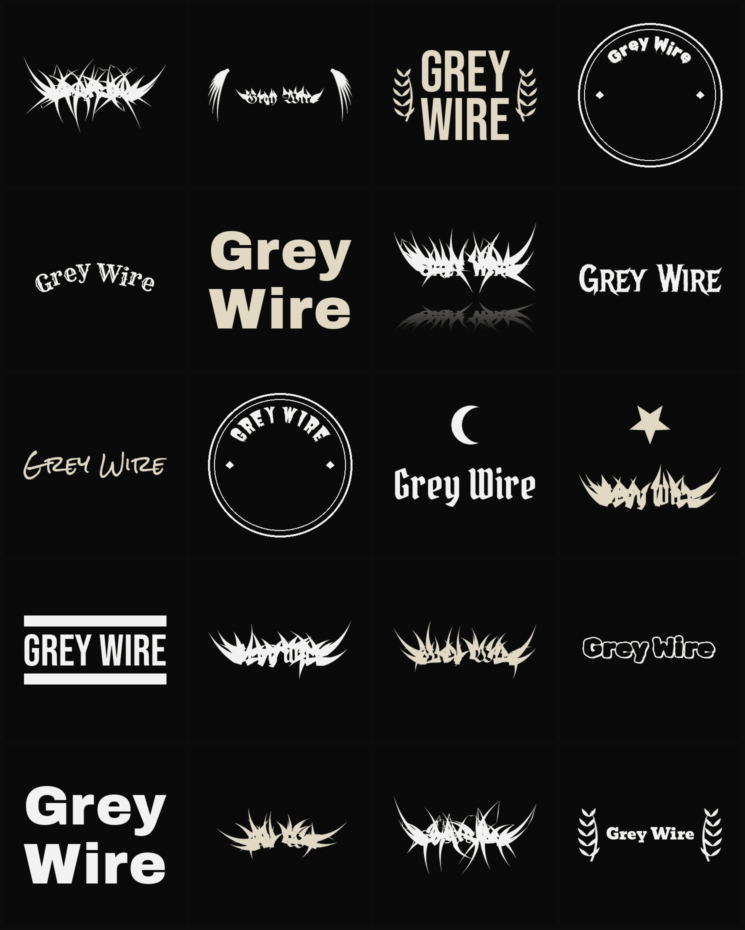 Twenty Grey Wire band logo ideas — different faces, treatments and spike settings