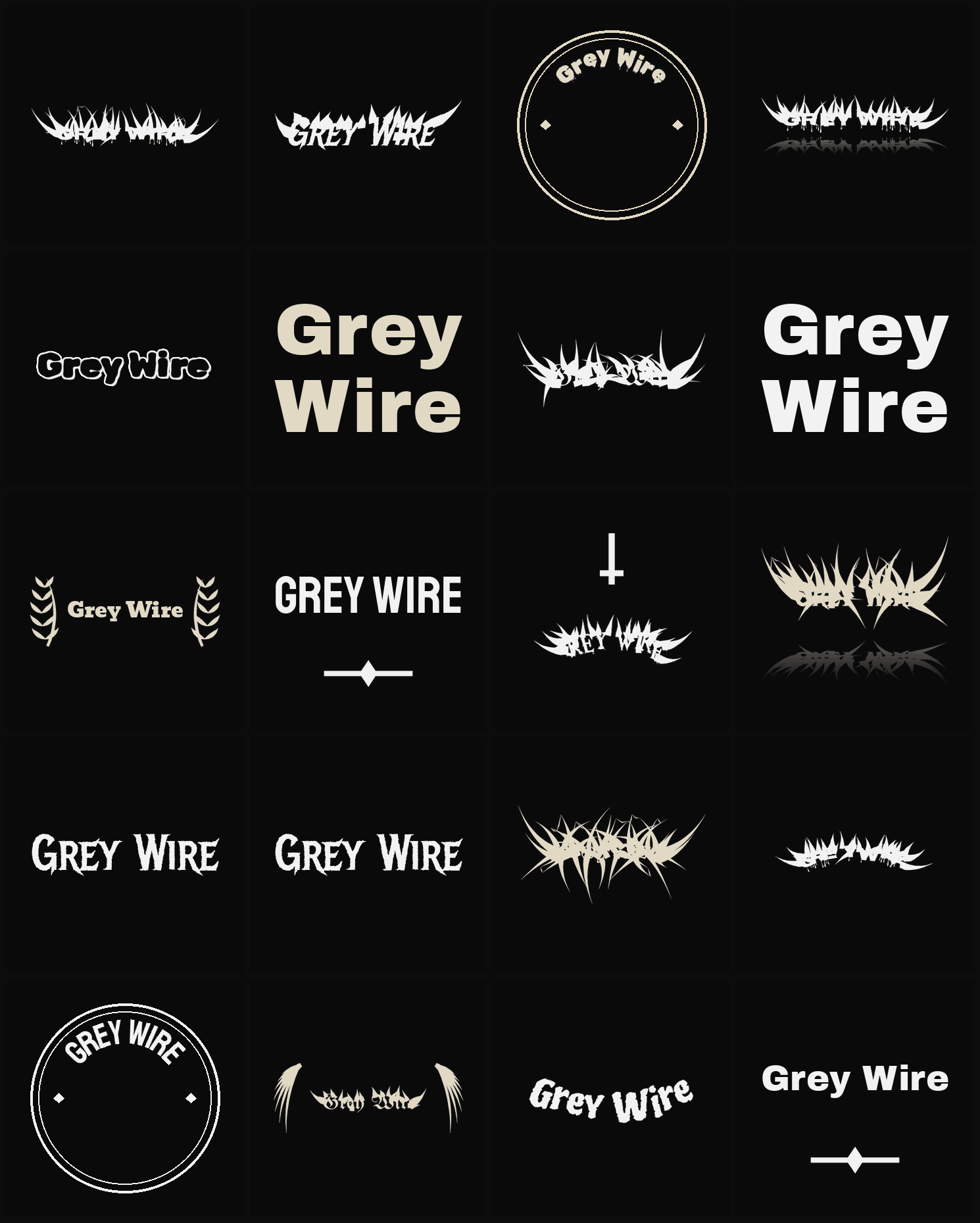 Twenty Grey Wire band logo ideas — different faces, treatments and spike settings
