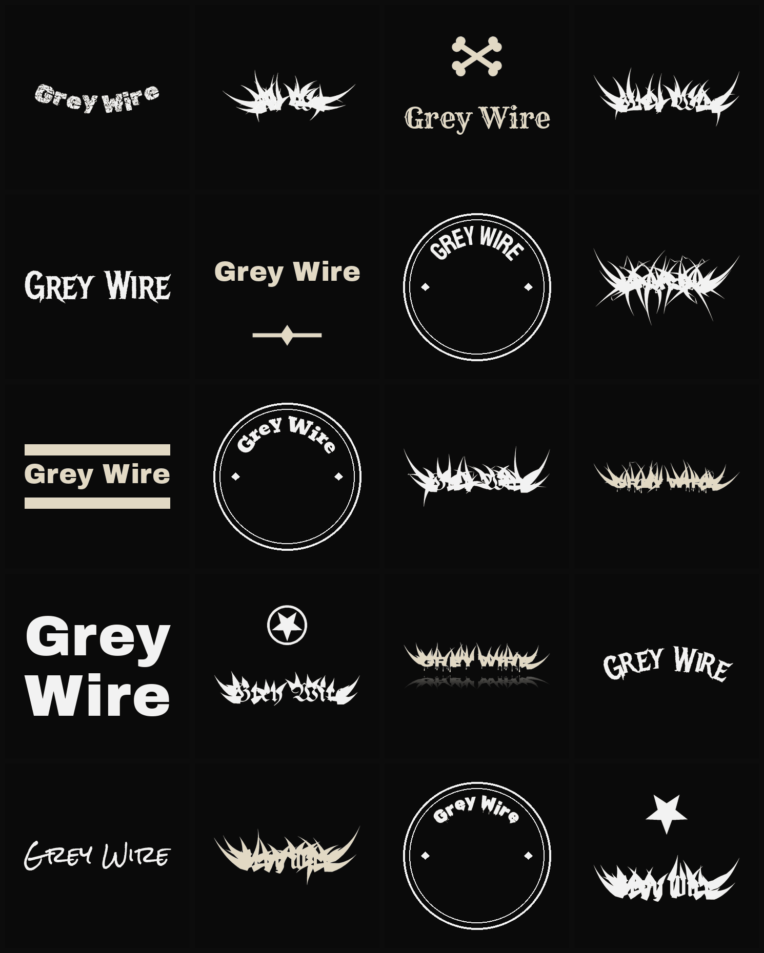 Twenty Grey Wire band logo ideas — different faces, treatments and spike settings