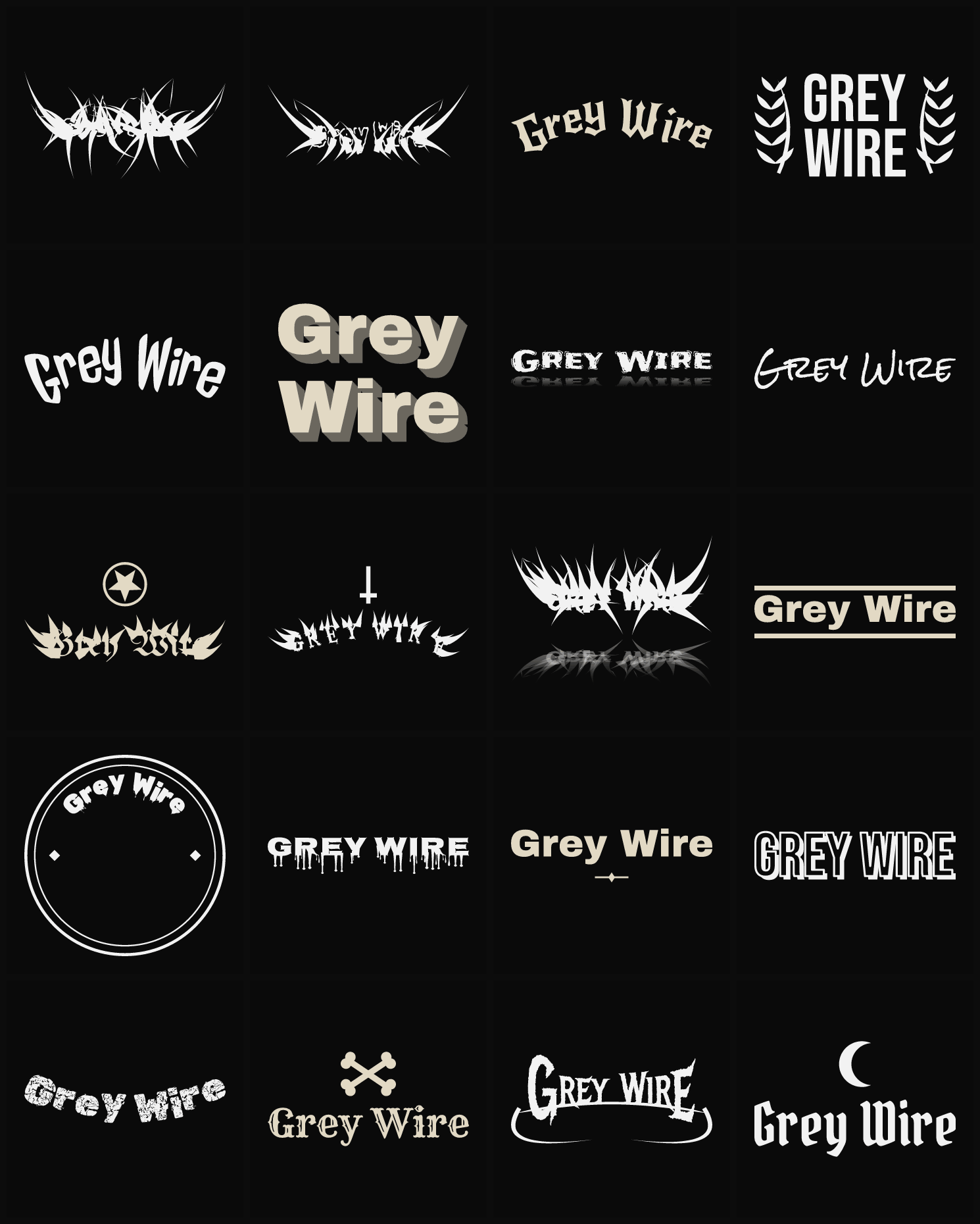 Twenty Grey Wire band logo ideas — different faces, treatments and spike settings