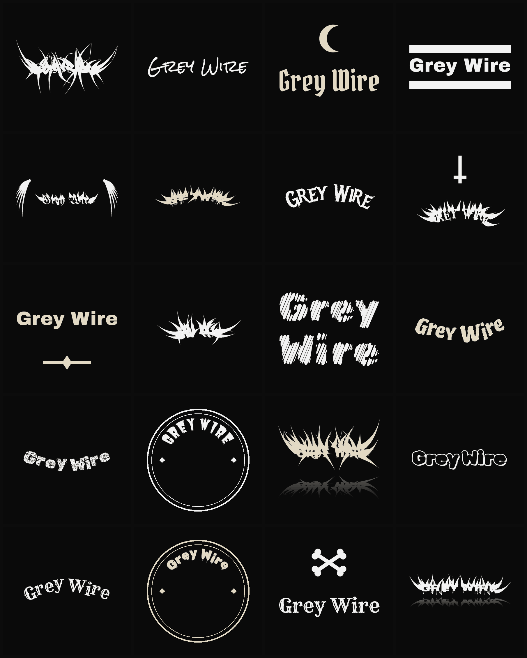 Twenty Grey Wire band logo ideas — different faces, treatments and spike settings