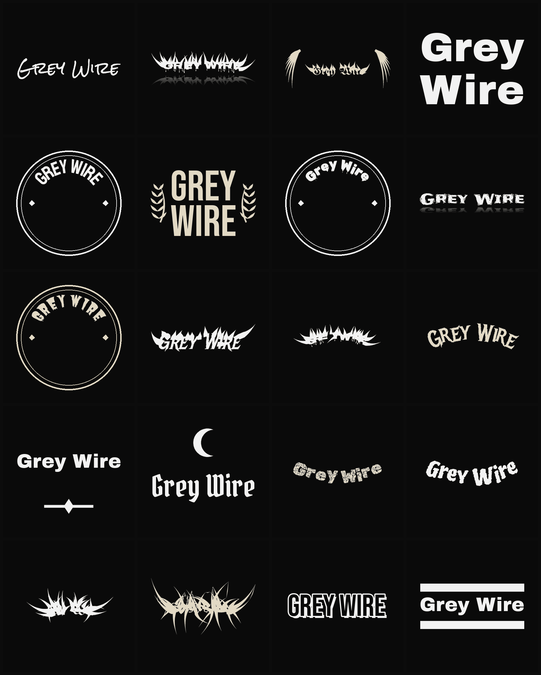 Twenty Grey Wire band logo ideas — different faces, treatments and spike settings