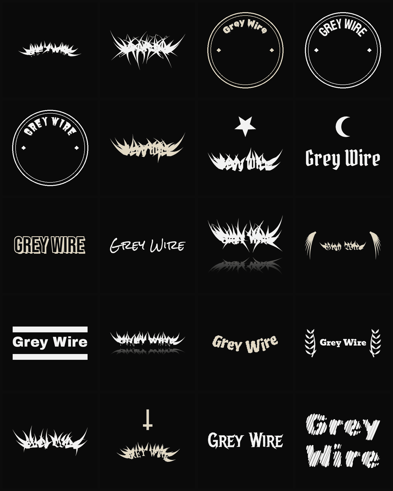 Twenty Grey Wire band logo ideas — different faces, treatments and spike settings