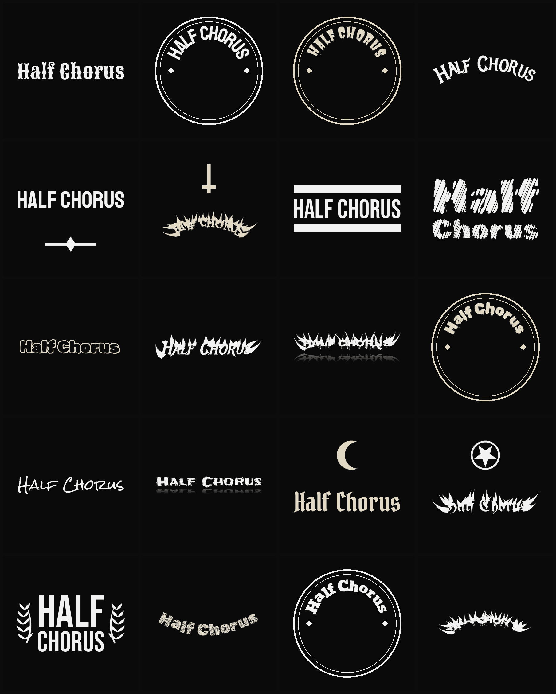 Twenty Half Chorus band logo ideas — different faces, treatments and spike settings