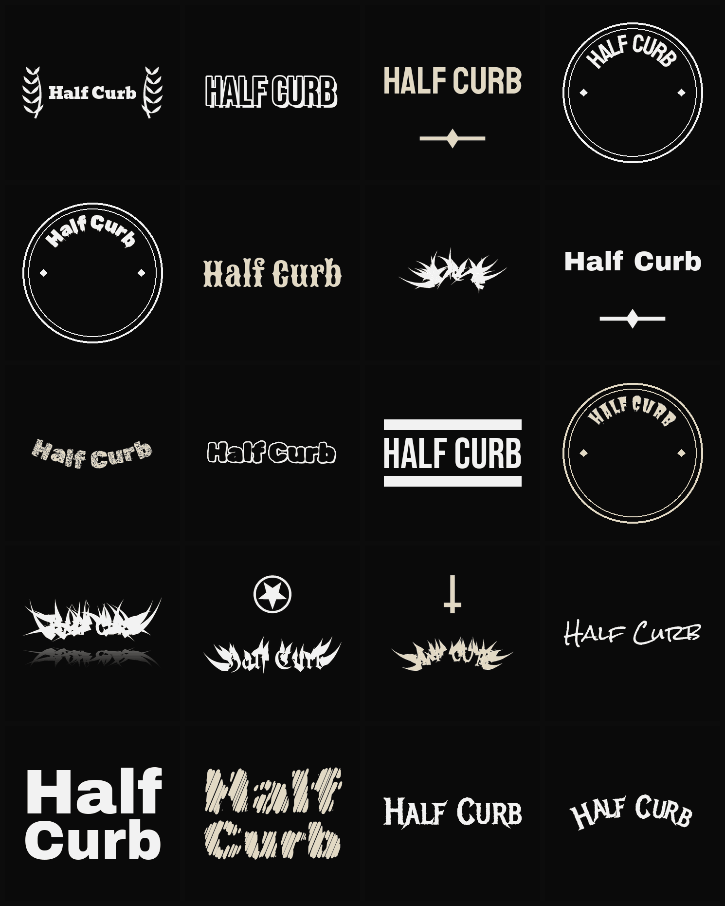 Twenty Half Curb band logo ideas — different faces, treatments and spike settings