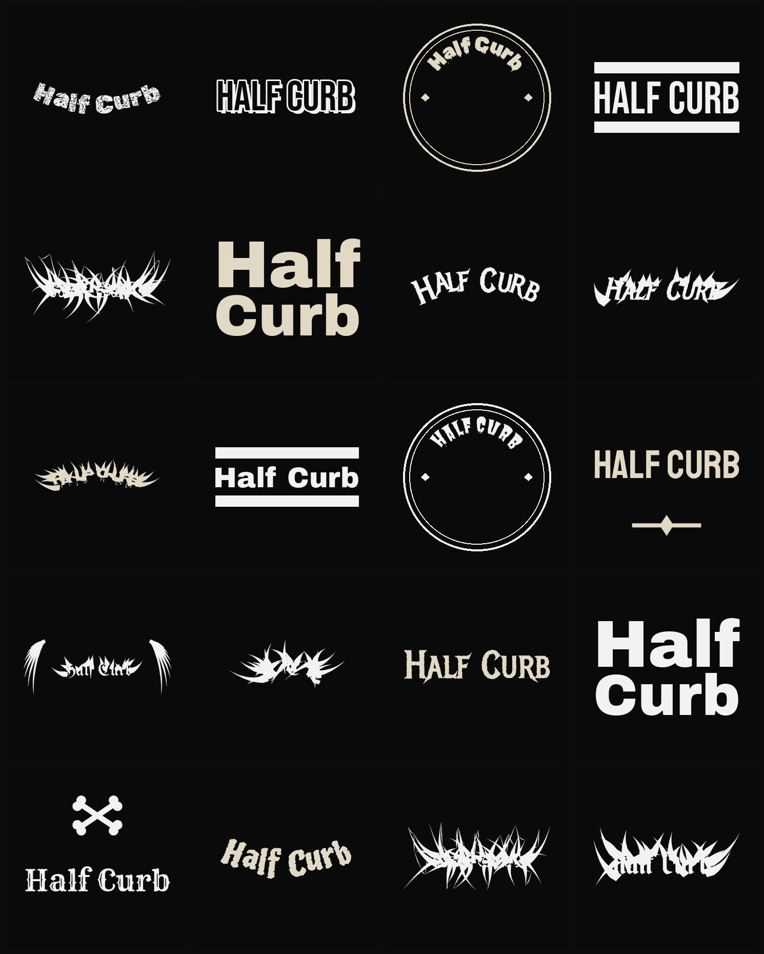 Twenty Half Curb band logo ideas — different faces, treatments and spike settings