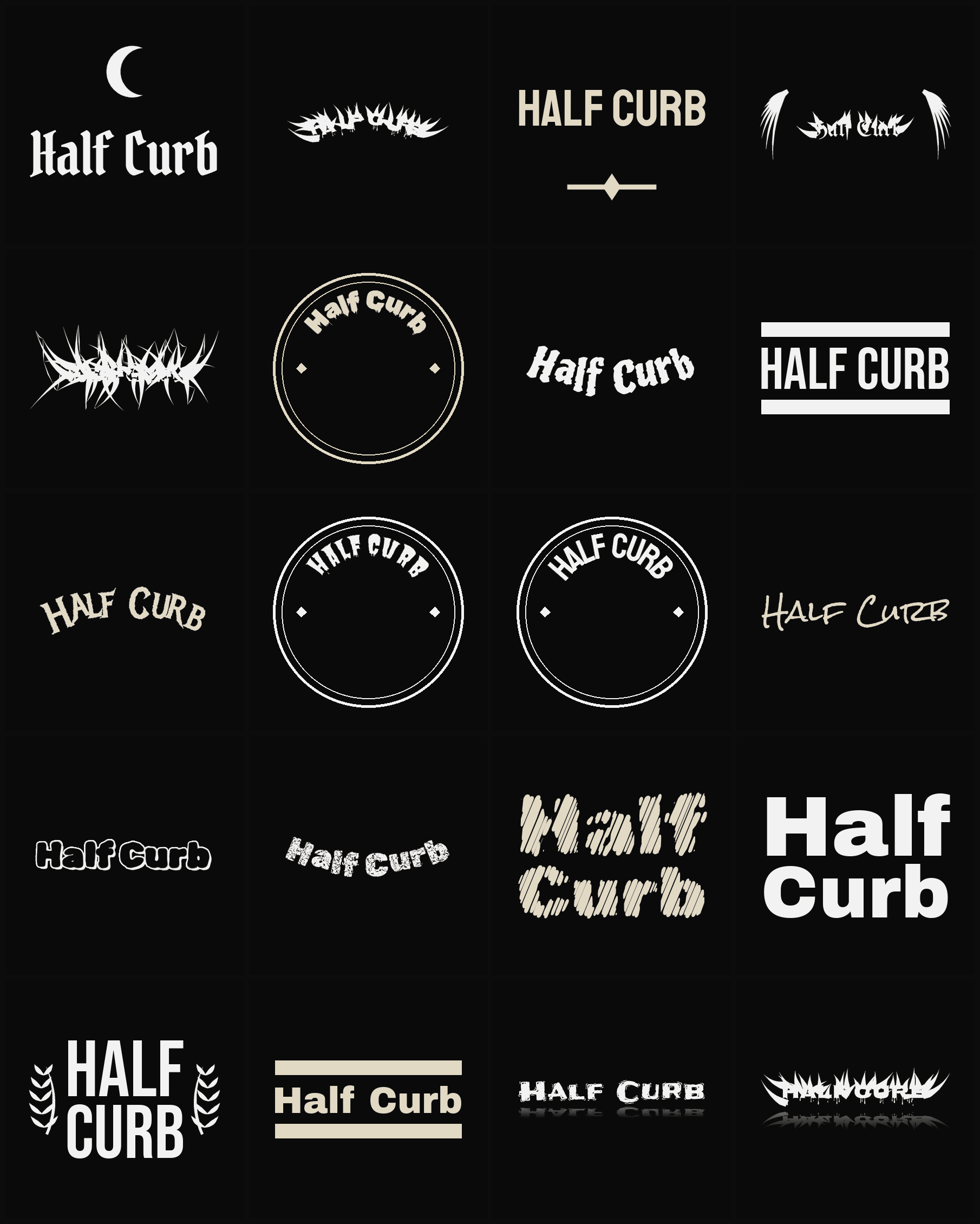 Twenty Half Curb band logo ideas — different faces, treatments and spike settings