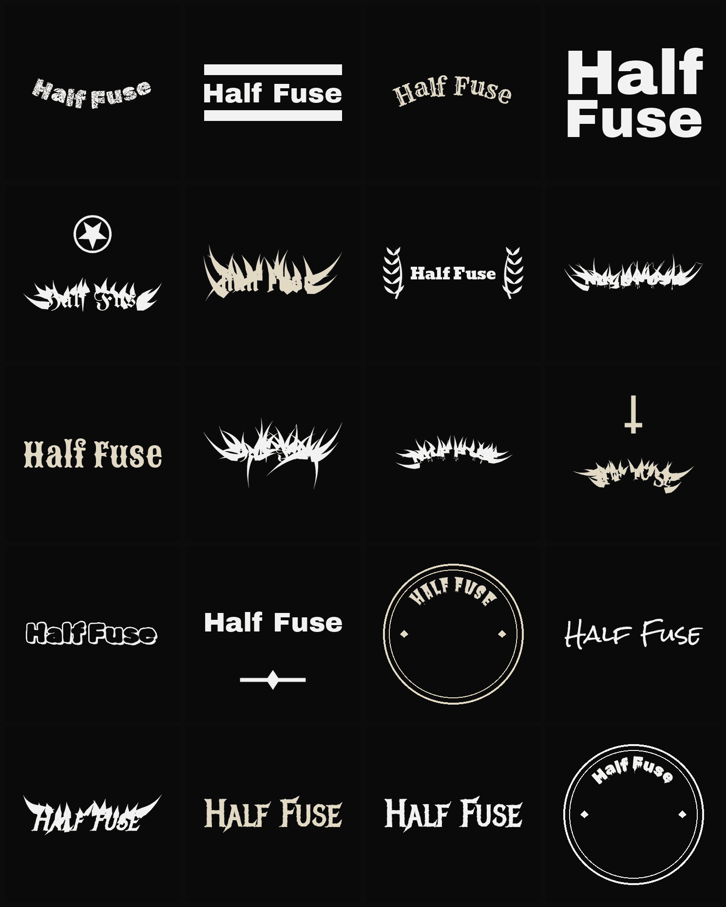 Twenty Half Fuse band logo ideas — different faces, treatments and spike settings