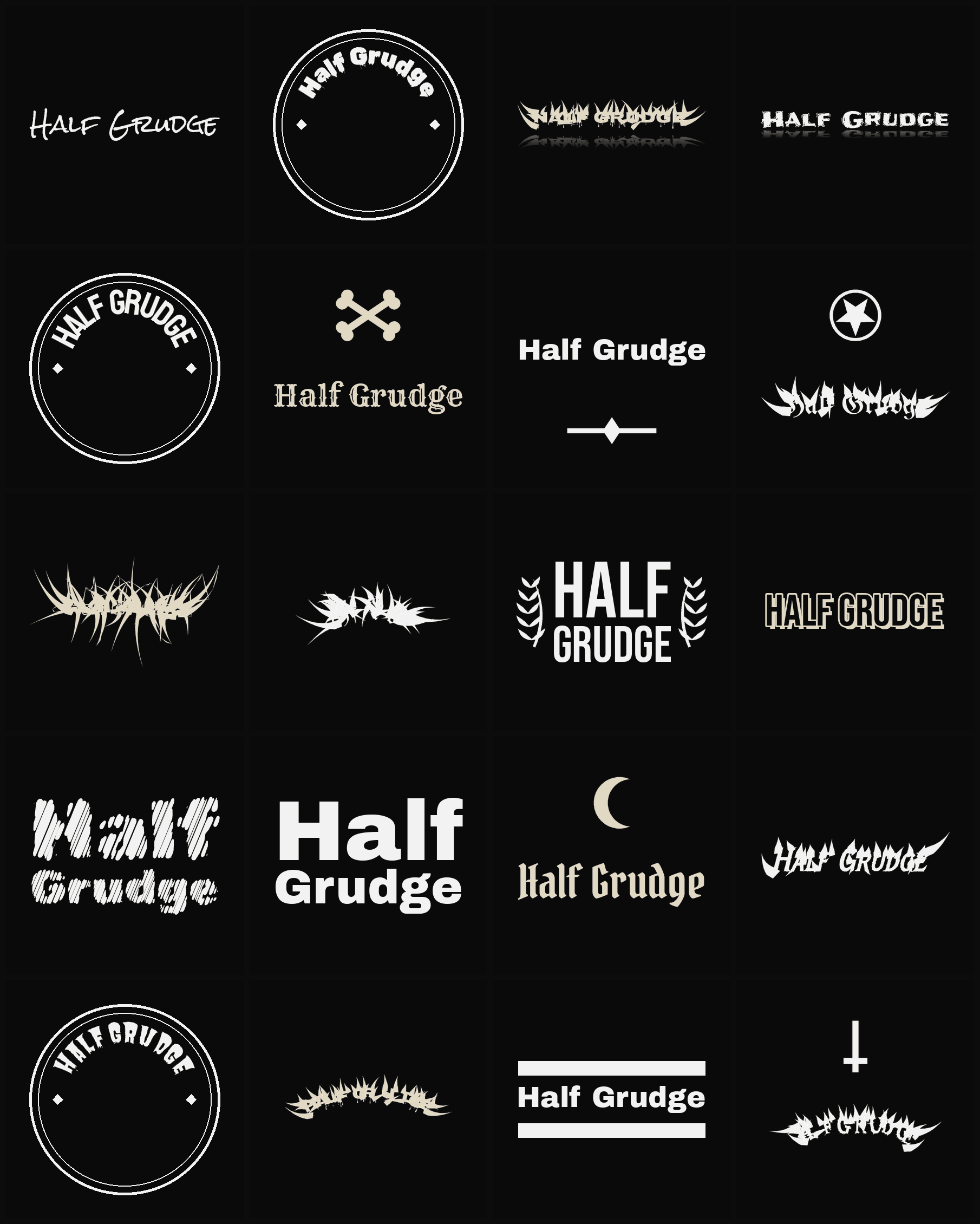 Twenty Half Grudge band logo ideas — different faces, treatments and spike settings