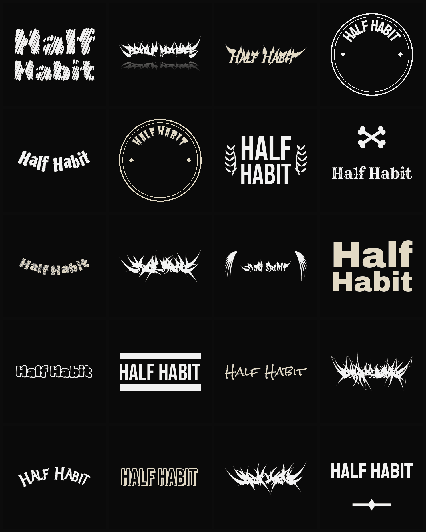 Twenty Half Habit band logo ideas — different faces, treatments and spike settings