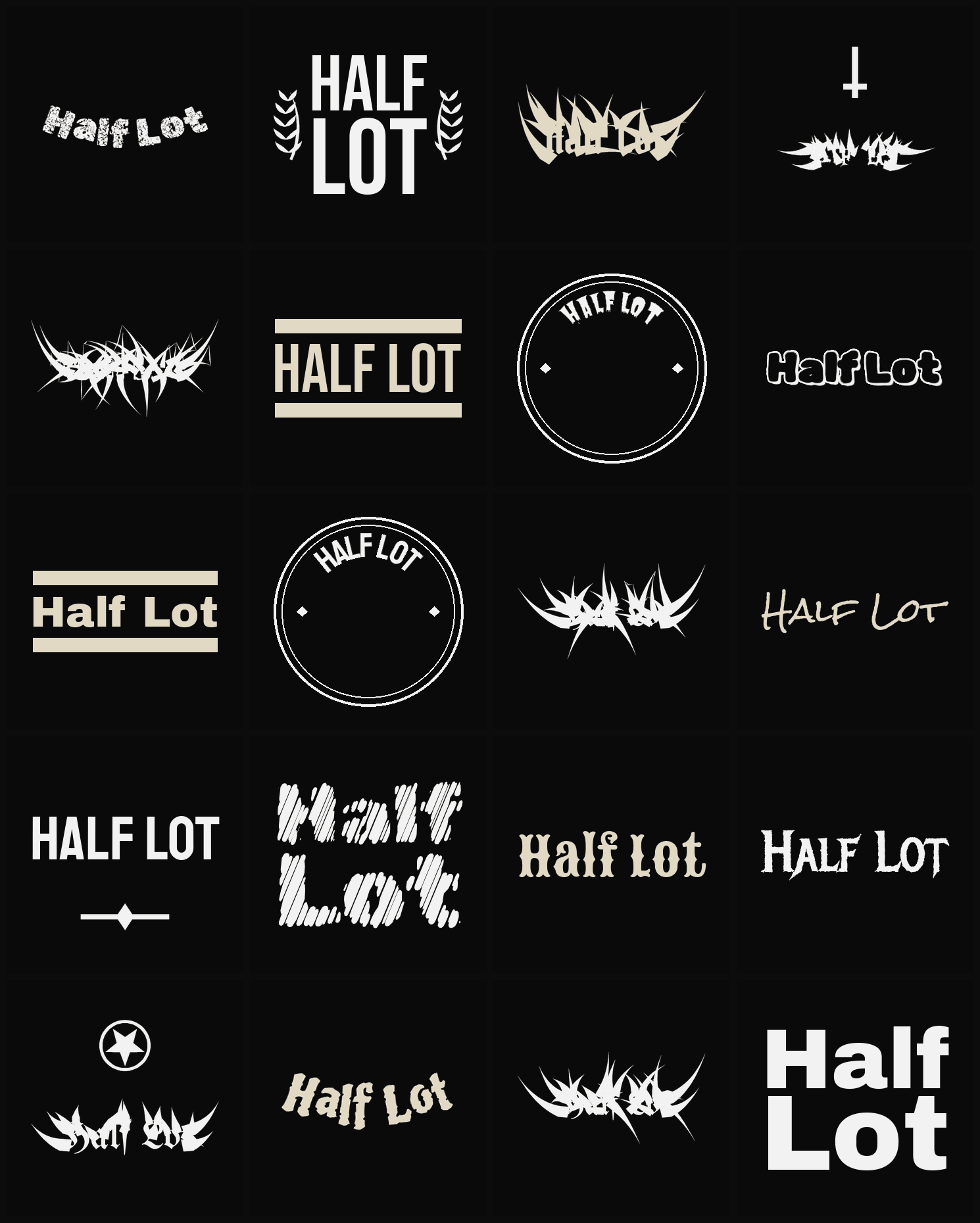 Twenty Half Lot band logo ideas — different faces, treatments and spike settings