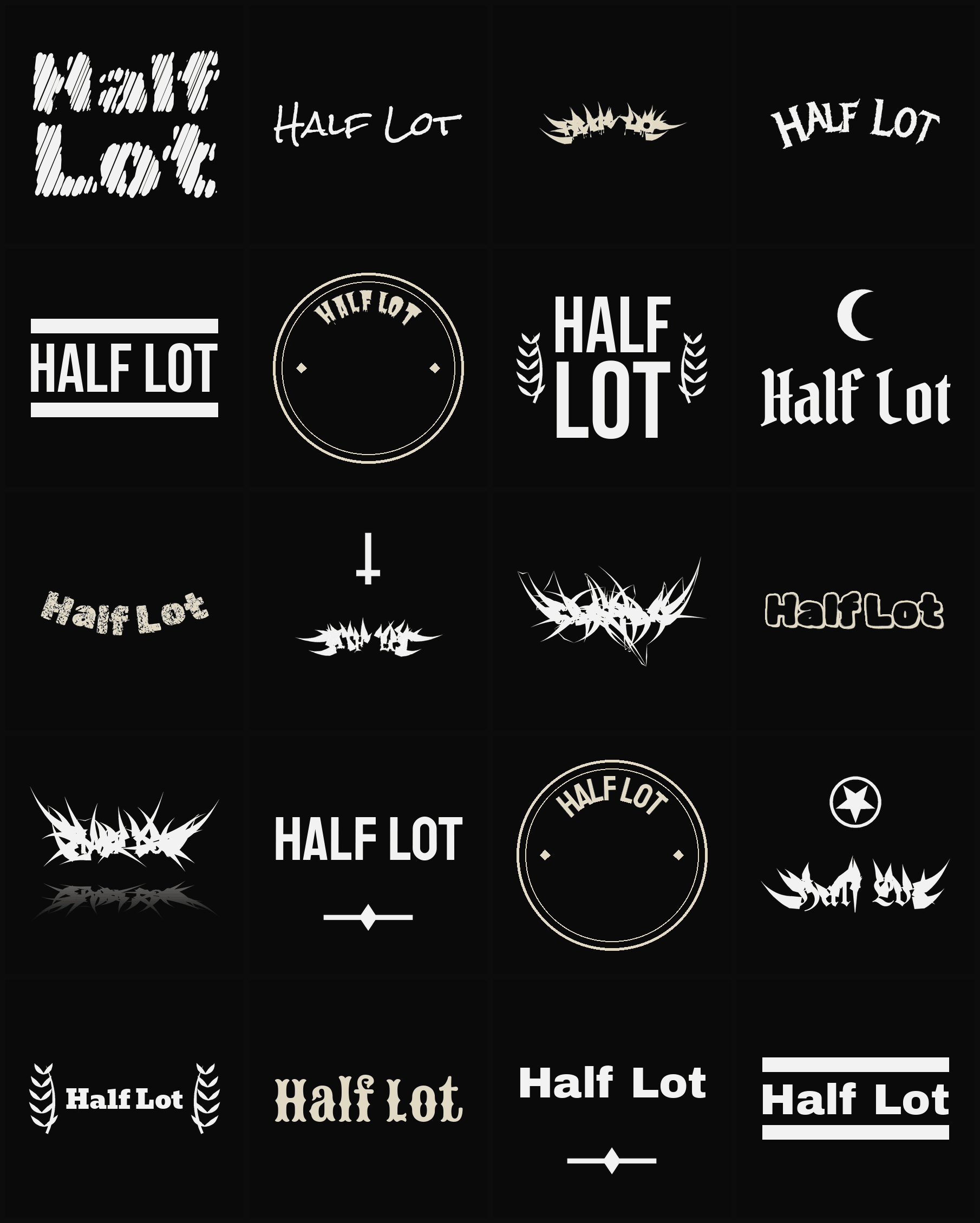 Twenty Half Lot band logo ideas — different faces, treatments and spike settings