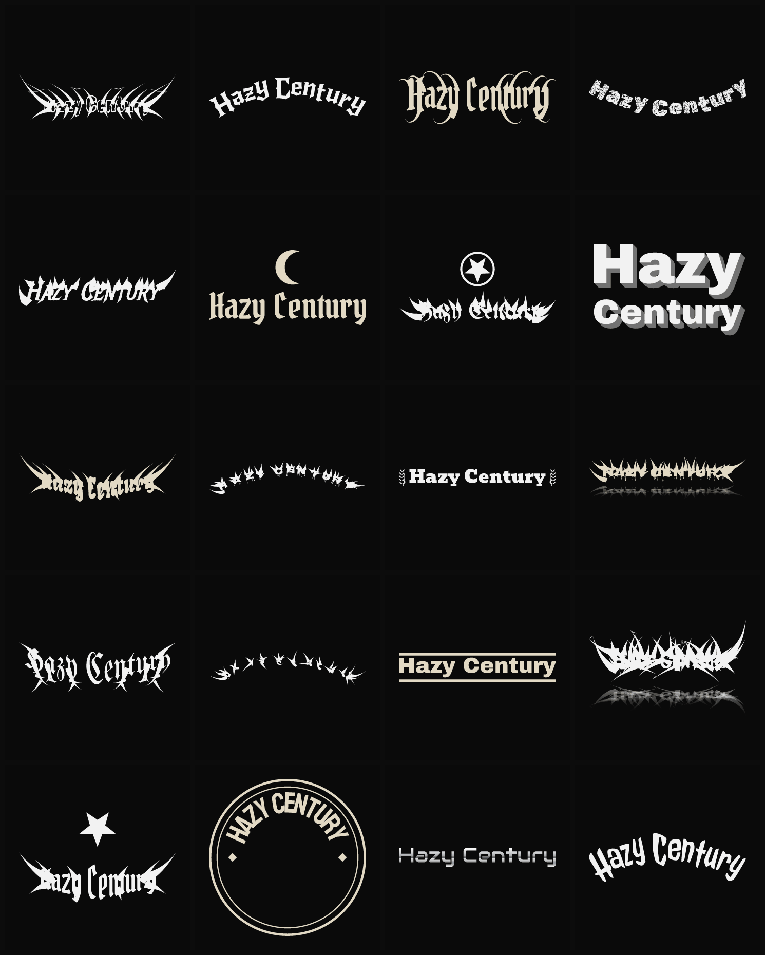 Twenty Hazy Century band logo ideas — different faces, treatments and spike settings