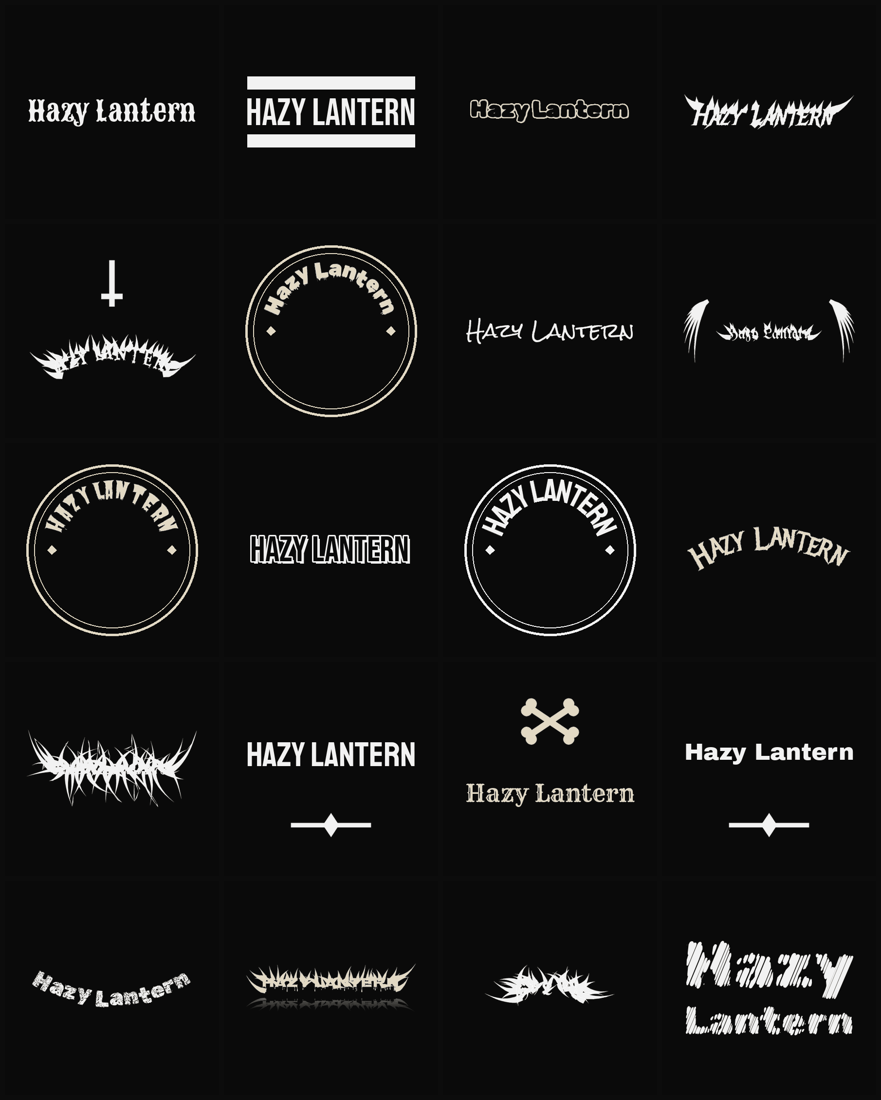 Twenty Hazy Lantern band logo ideas — different faces, treatments and spike settings