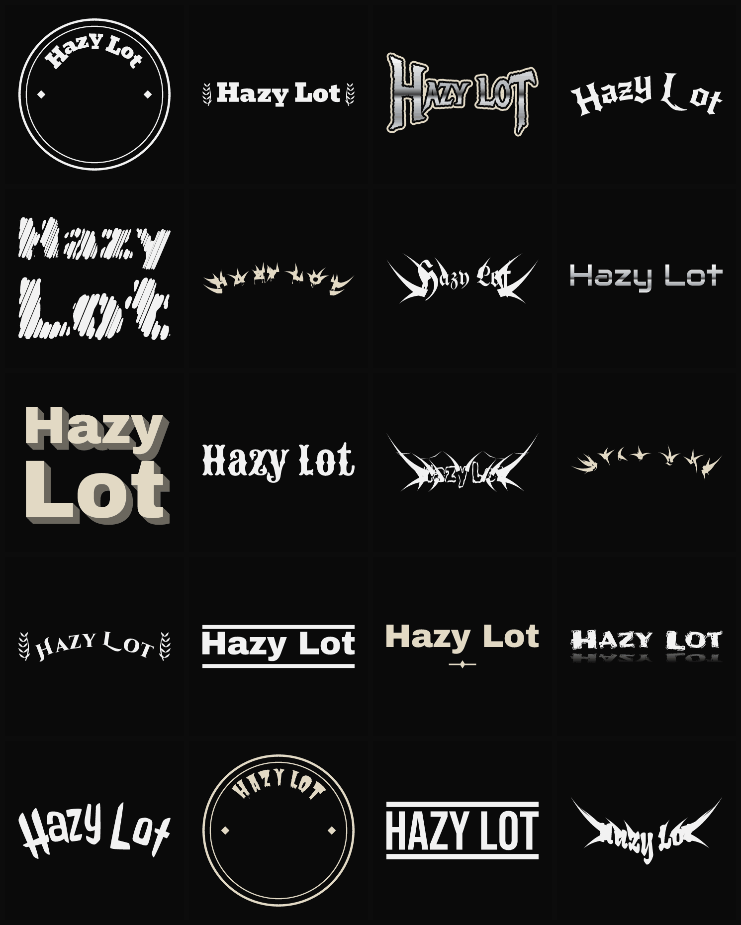 Twenty Hazy Lot band logo ideas — different faces, treatments and spike settings
