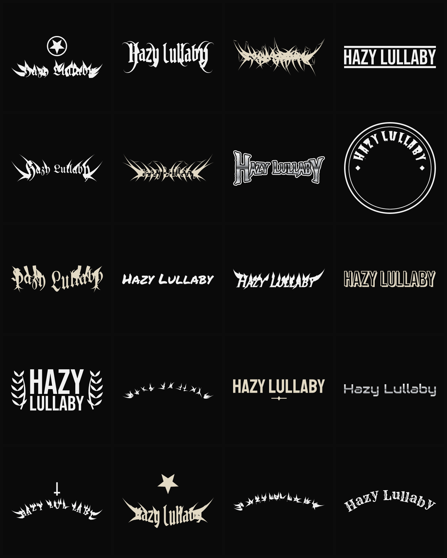 Twenty Hazy Lullaby band logo ideas — different faces, treatments and spike settings
