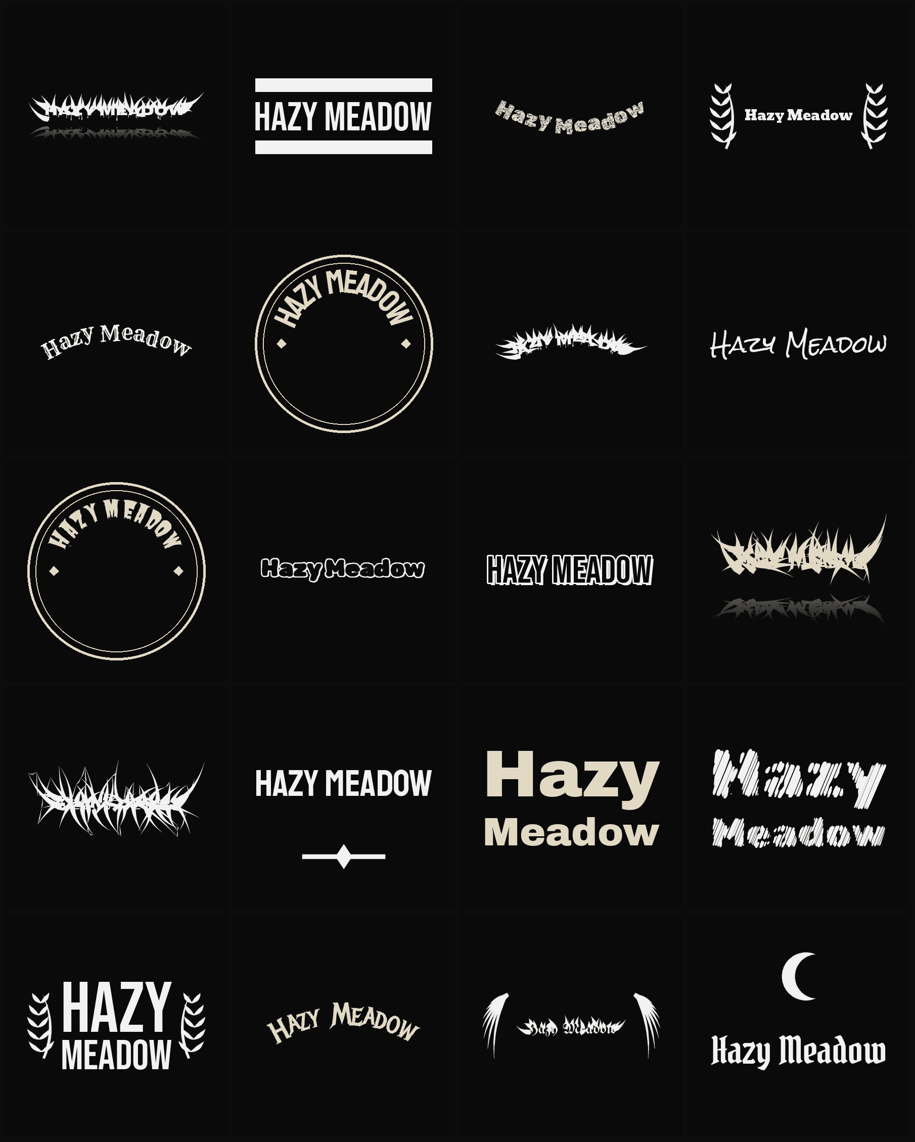 Twenty Hazy Meadow band logo ideas — different faces, treatments and spike settings