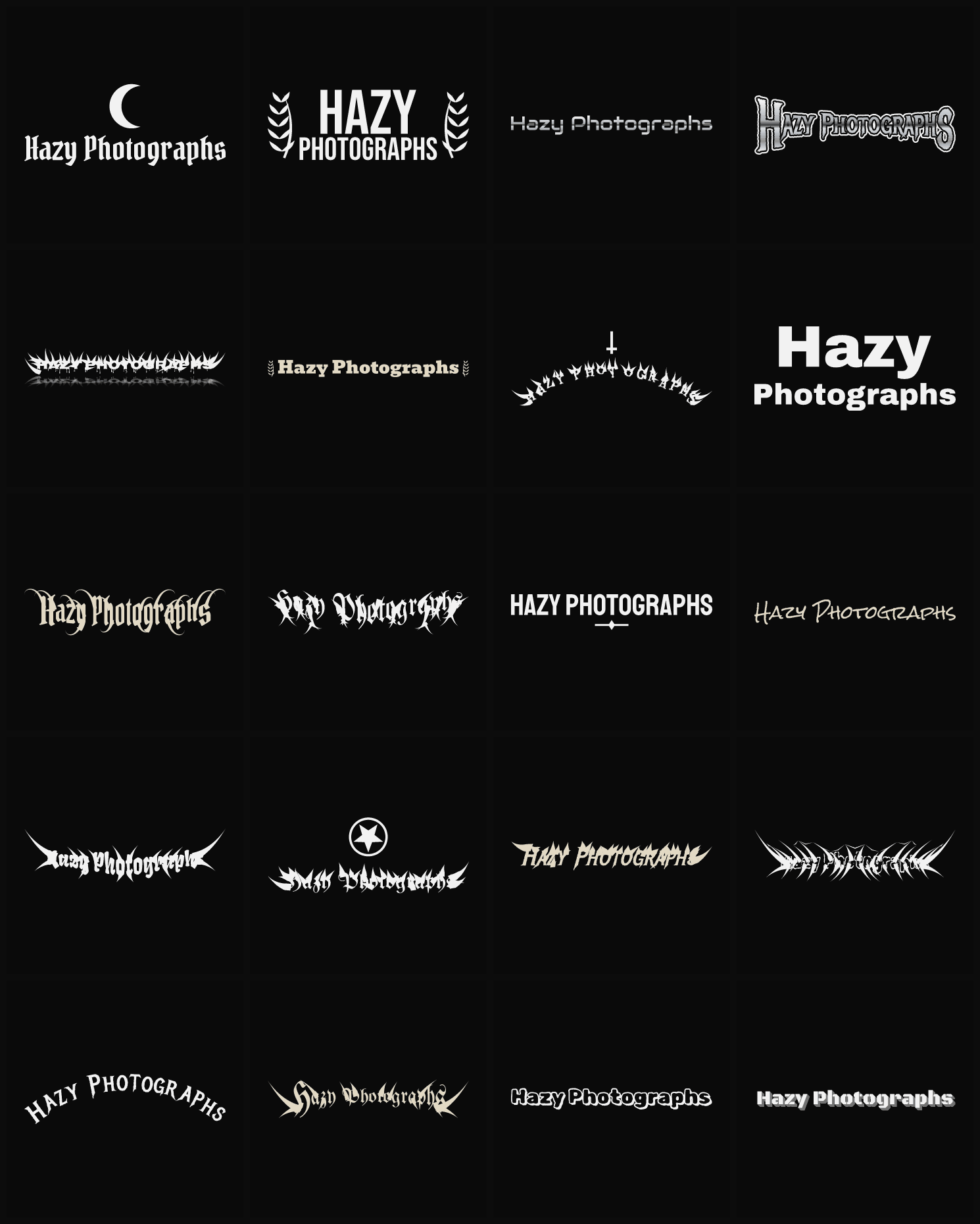 Twenty Hazy Photographs band logo ideas — different faces, treatments and spike settings