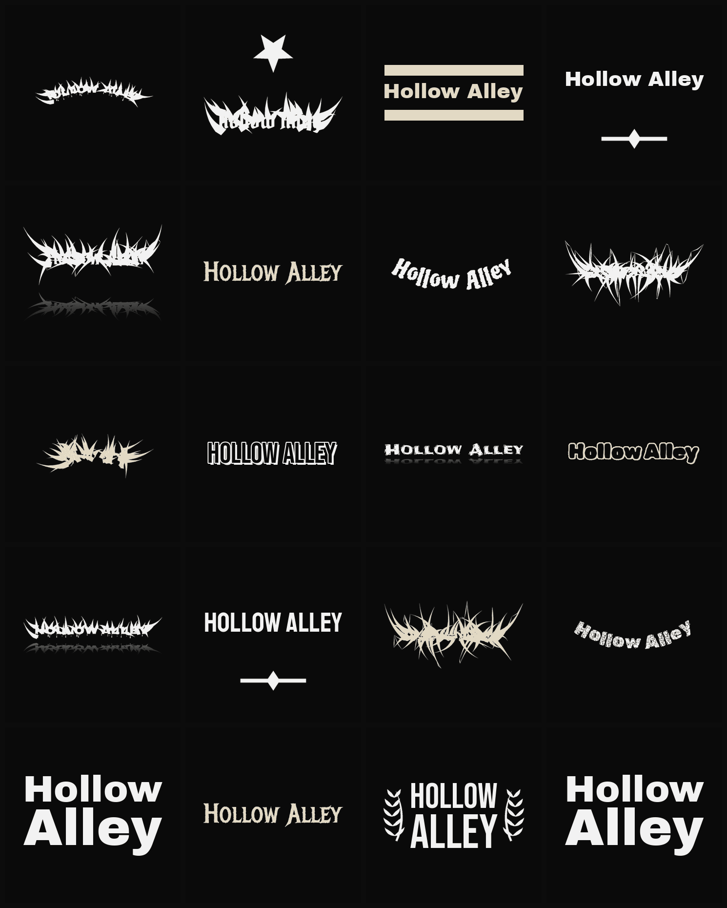 Twenty Hollow Alley band logo ideas — different faces, treatments and spike settings