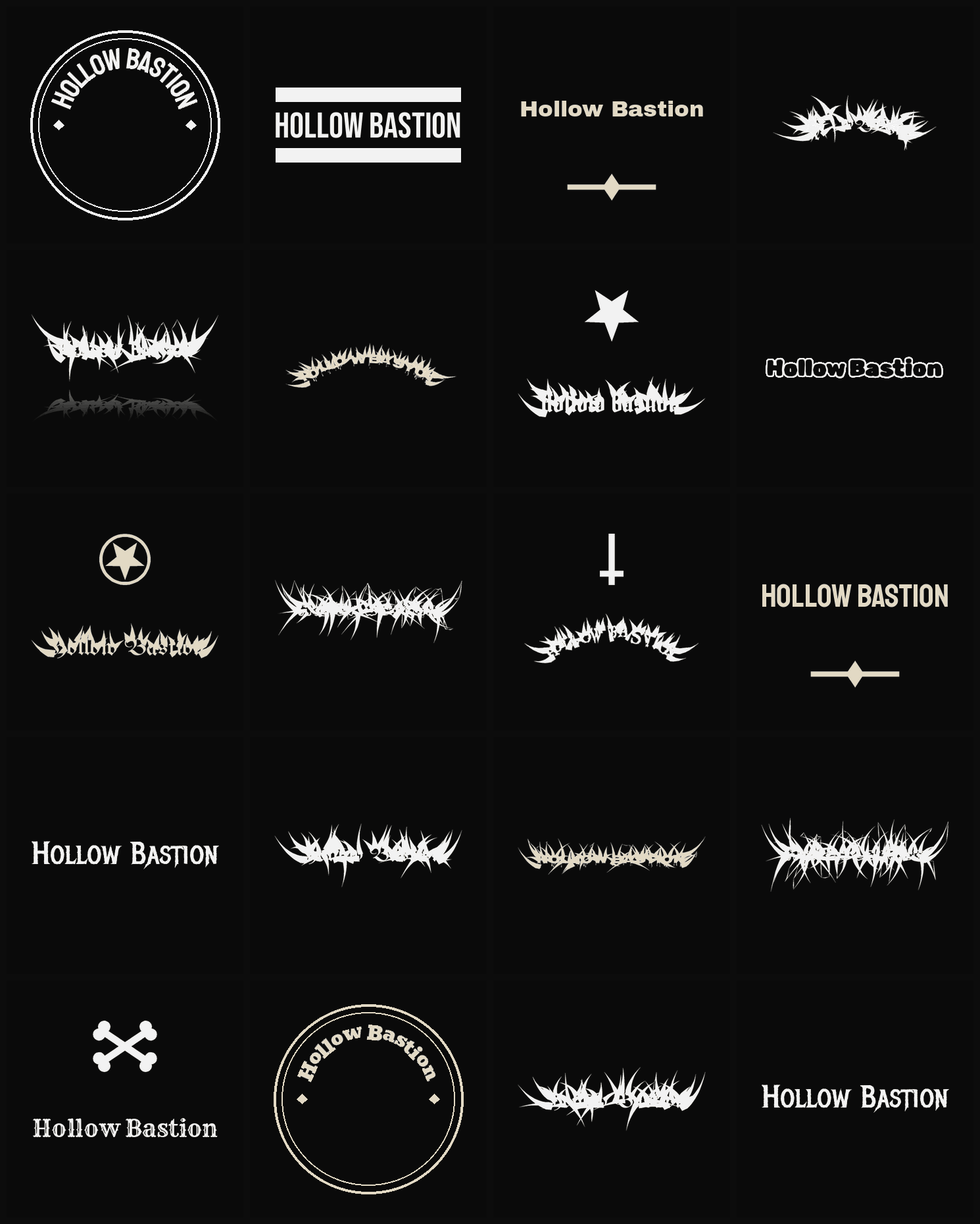 Twenty Hollow Bastion band logo ideas — different faces, treatments and spike settings