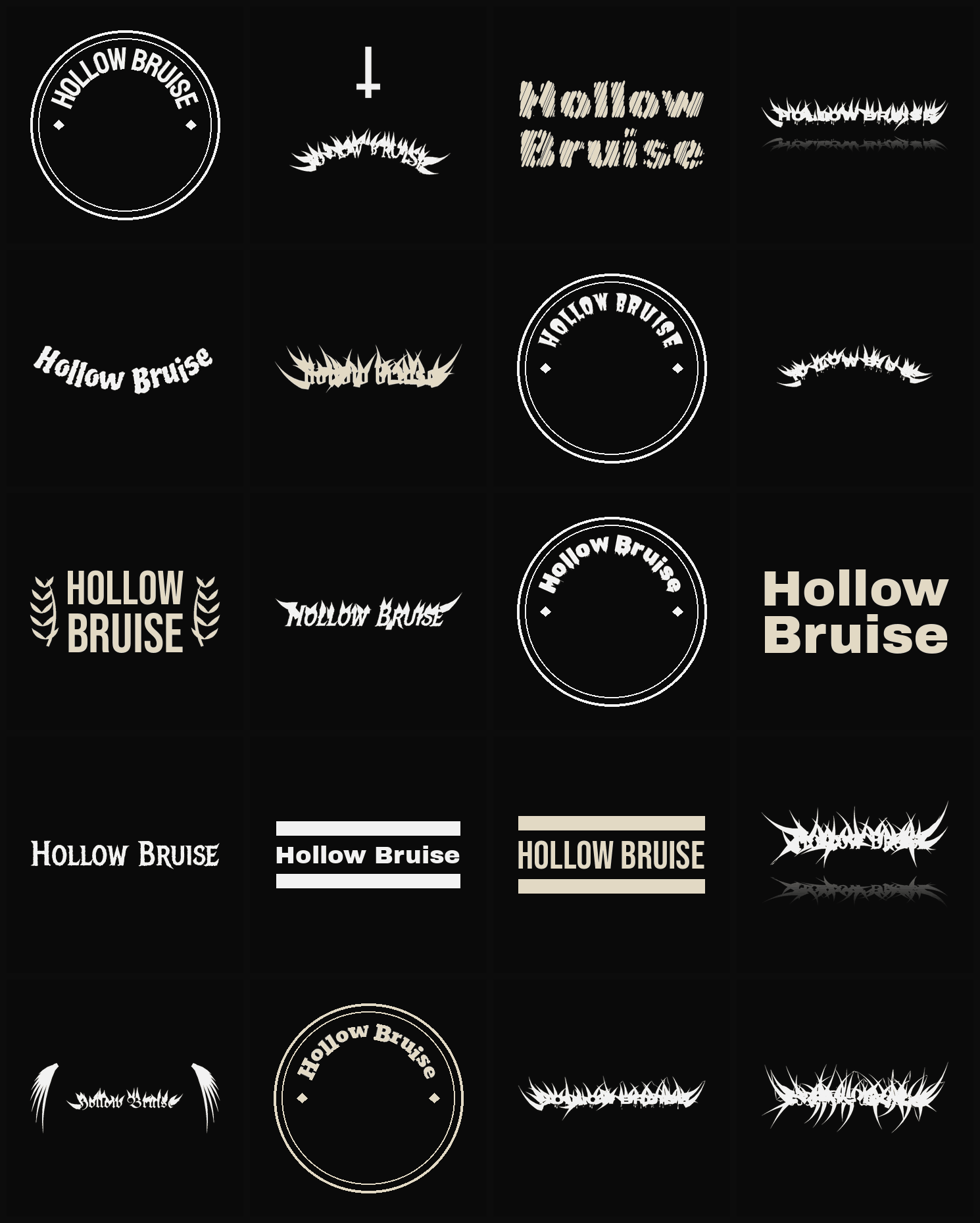 Twenty Hollow Bruise band logo ideas — different faces, treatments and spike settings