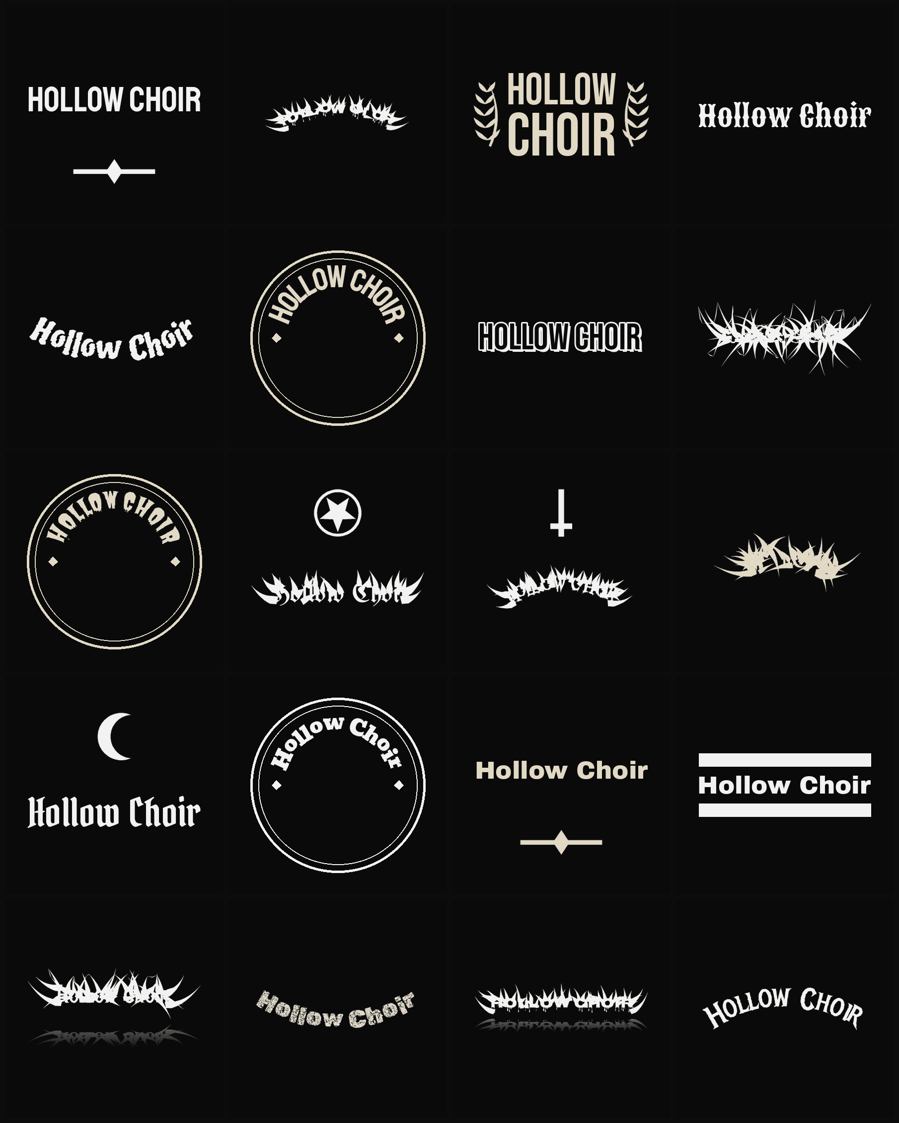 Twenty Hollow Choir band logo ideas — different faces, treatments and spike settings