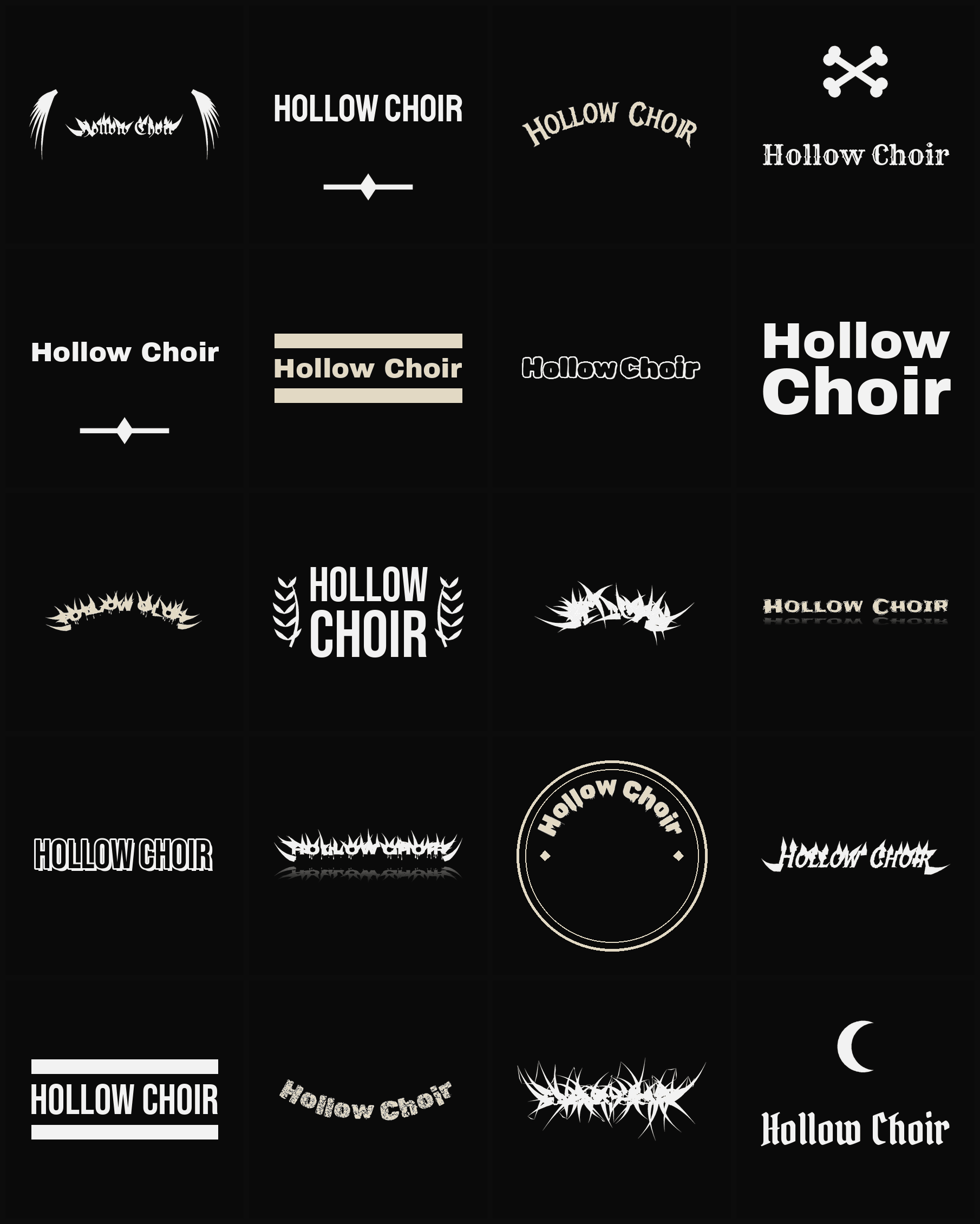 Twenty Hollow Choir band logo ideas — different faces, treatments and spike settings