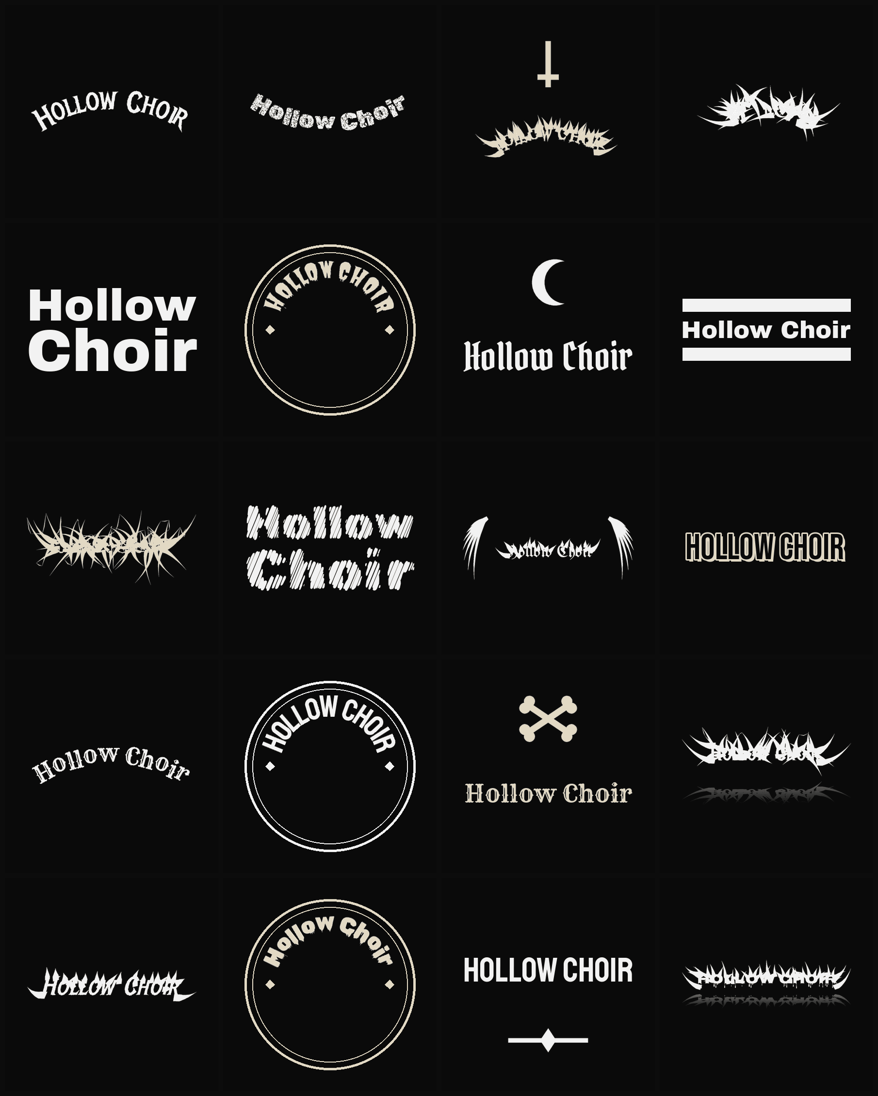 Twenty Hollow Choir band logo ideas — different faces, treatments and spike settings