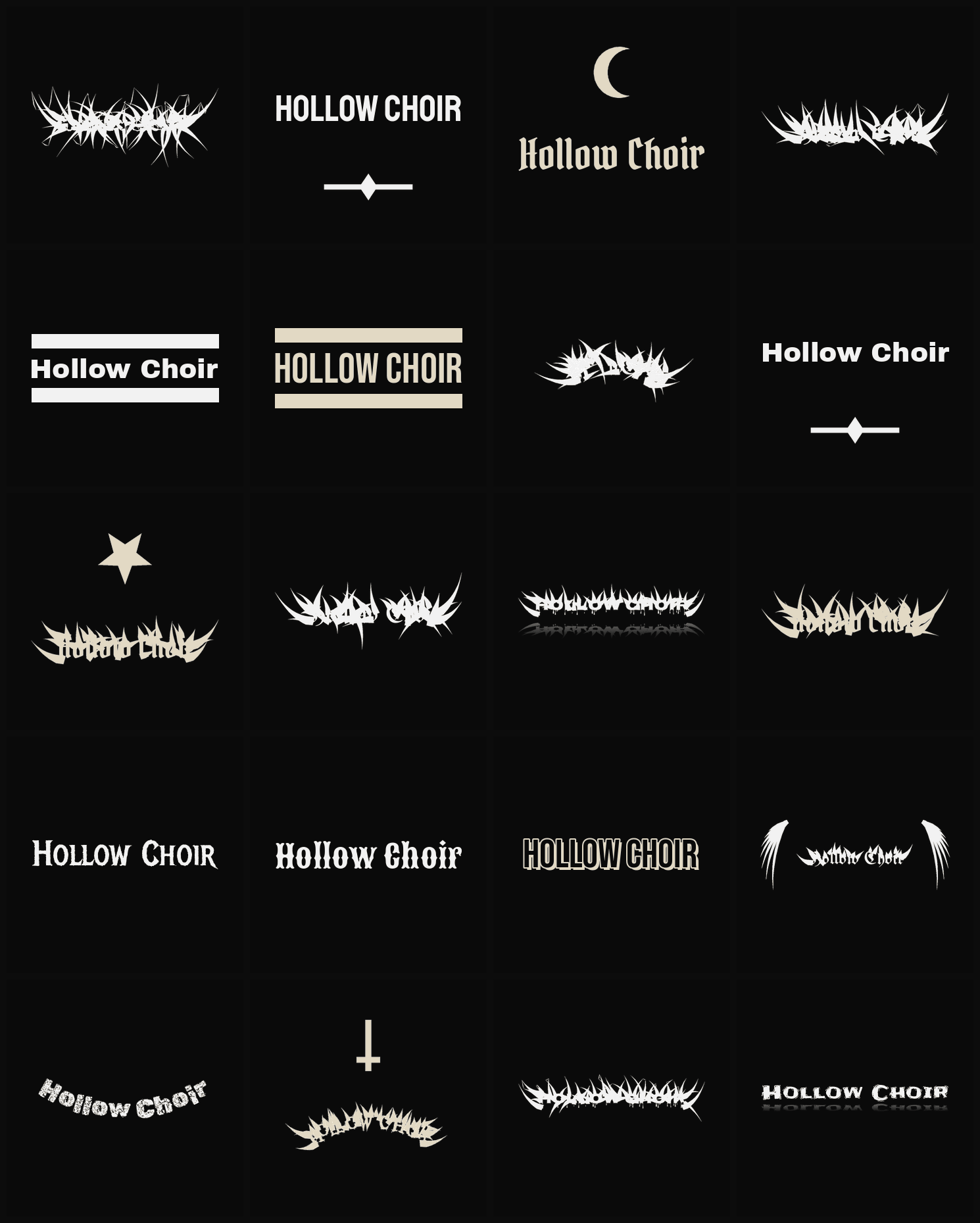 Twenty Hollow Choir band logo ideas — different faces, treatments and spike settings