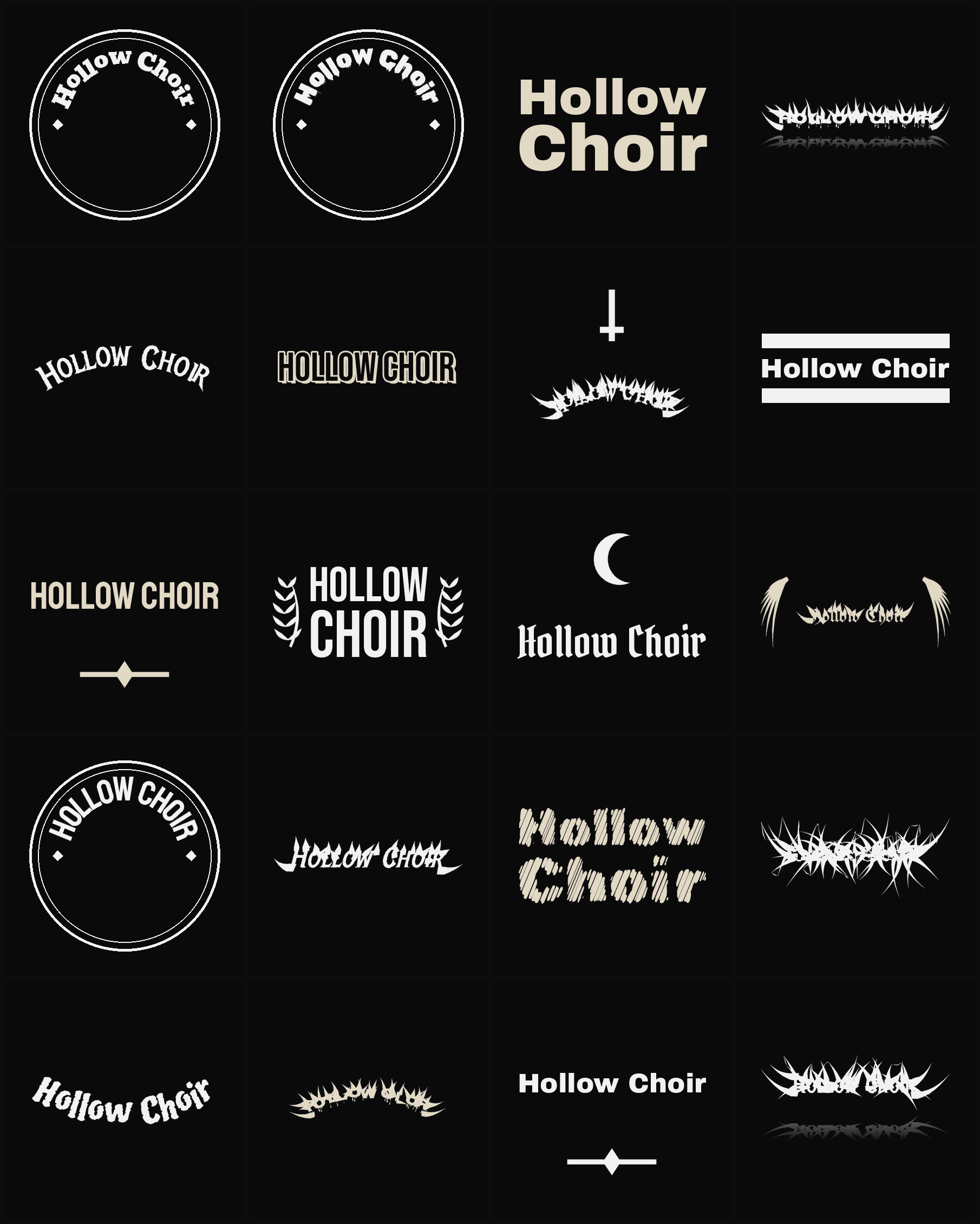 Twenty Hollow Choir band logo ideas — different faces, treatments and spike settings