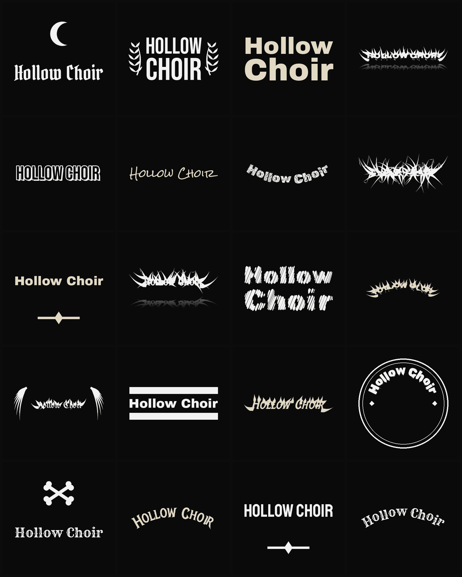 Twenty Hollow Choir band logo ideas — different faces, treatments and spike settings