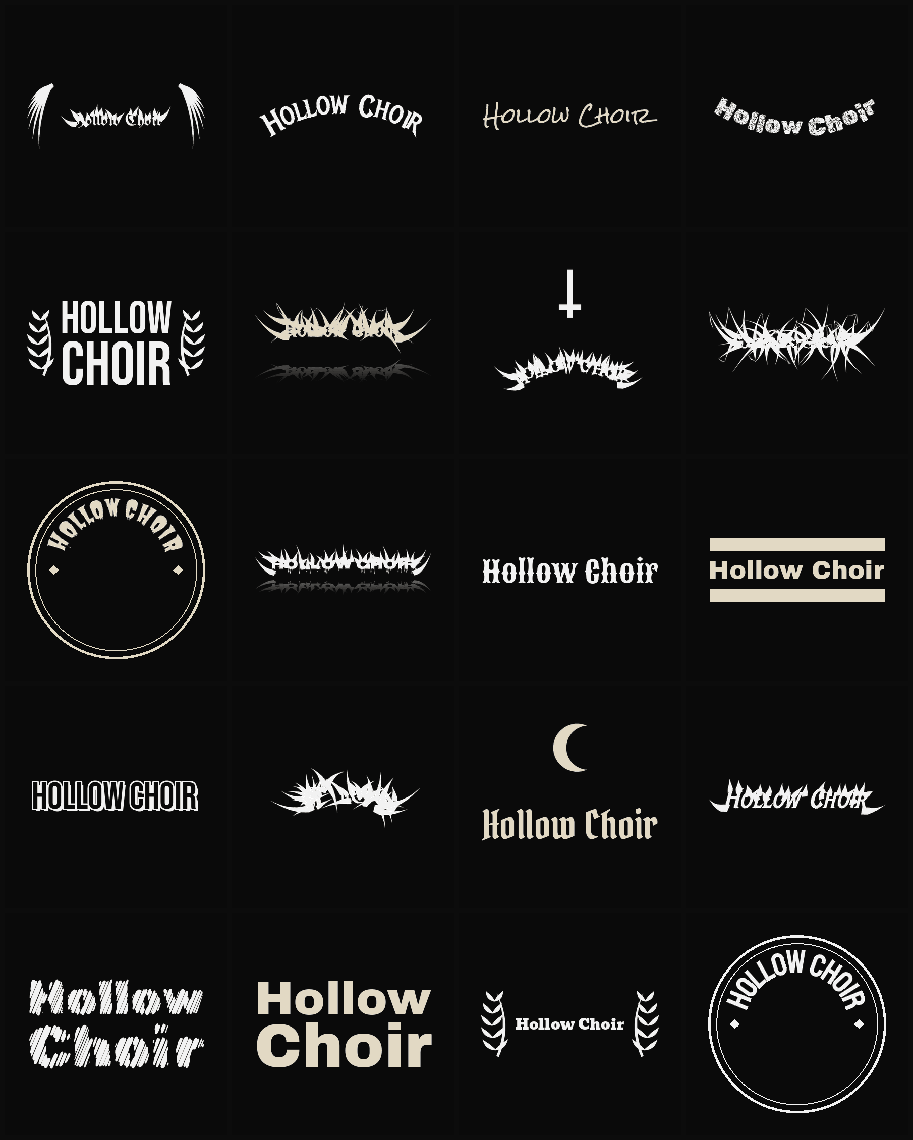 Twenty Hollow Choir band logo ideas — different faces, treatments and spike settings