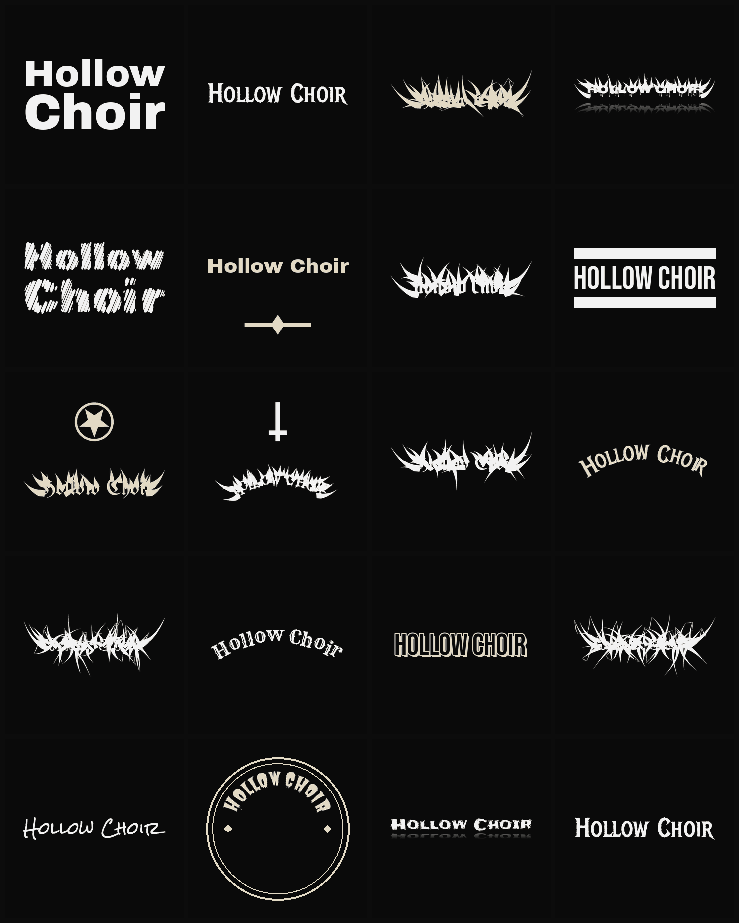 Twenty Hollow Choir band logo ideas — different faces, treatments and spike settings