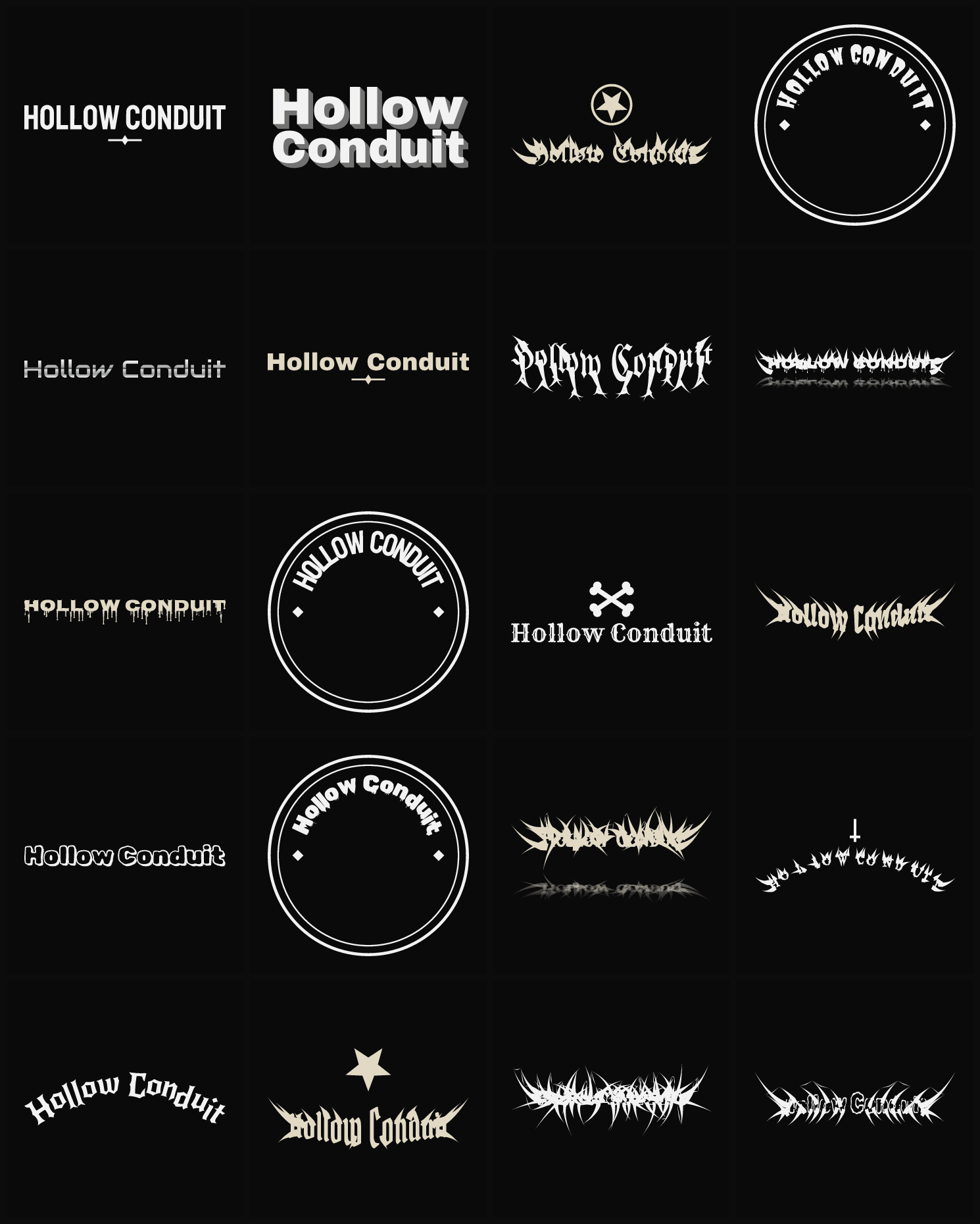 Twenty Hollow Conduit band logo ideas — different faces, treatments and spike settings