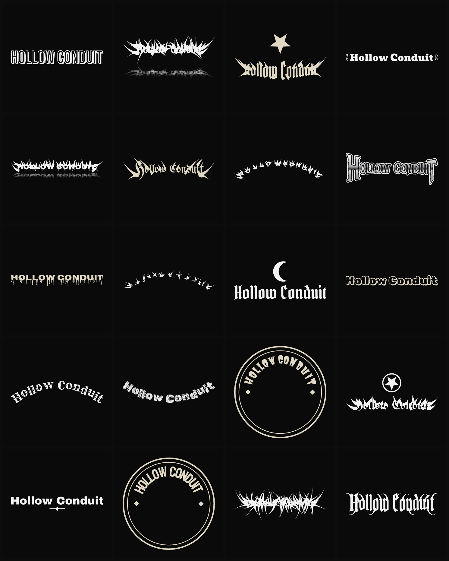 Twenty Hollow Conduit band logo ideas — different faces, treatments and spike settings