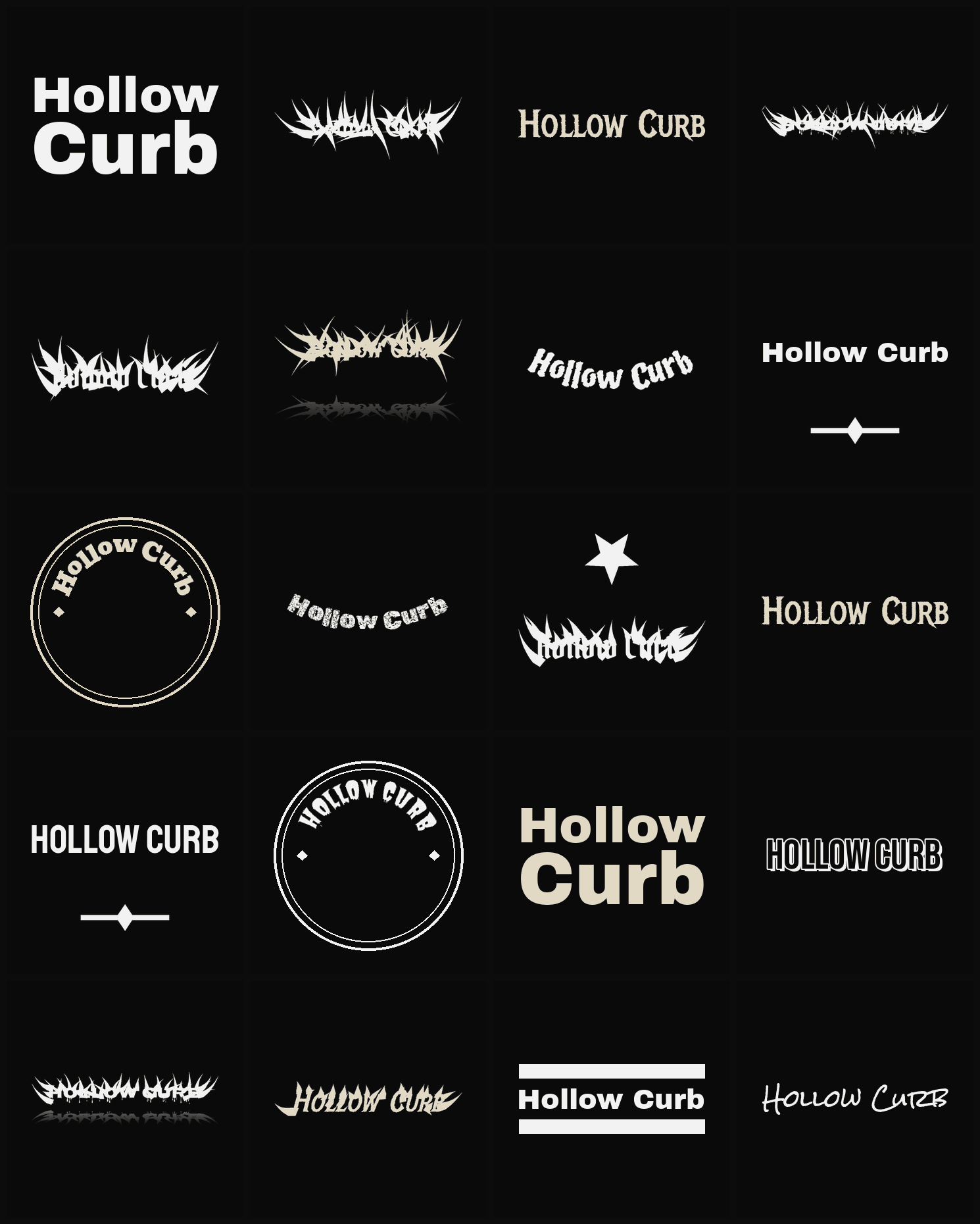 Twenty Hollow Curb band logo ideas — different faces, treatments and spike settings