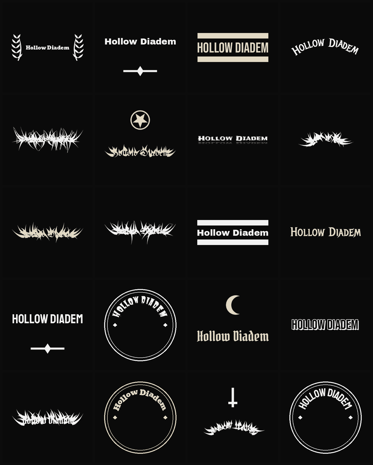 Twenty Hollow Diadem band logo ideas — different faces, treatments and spike settings