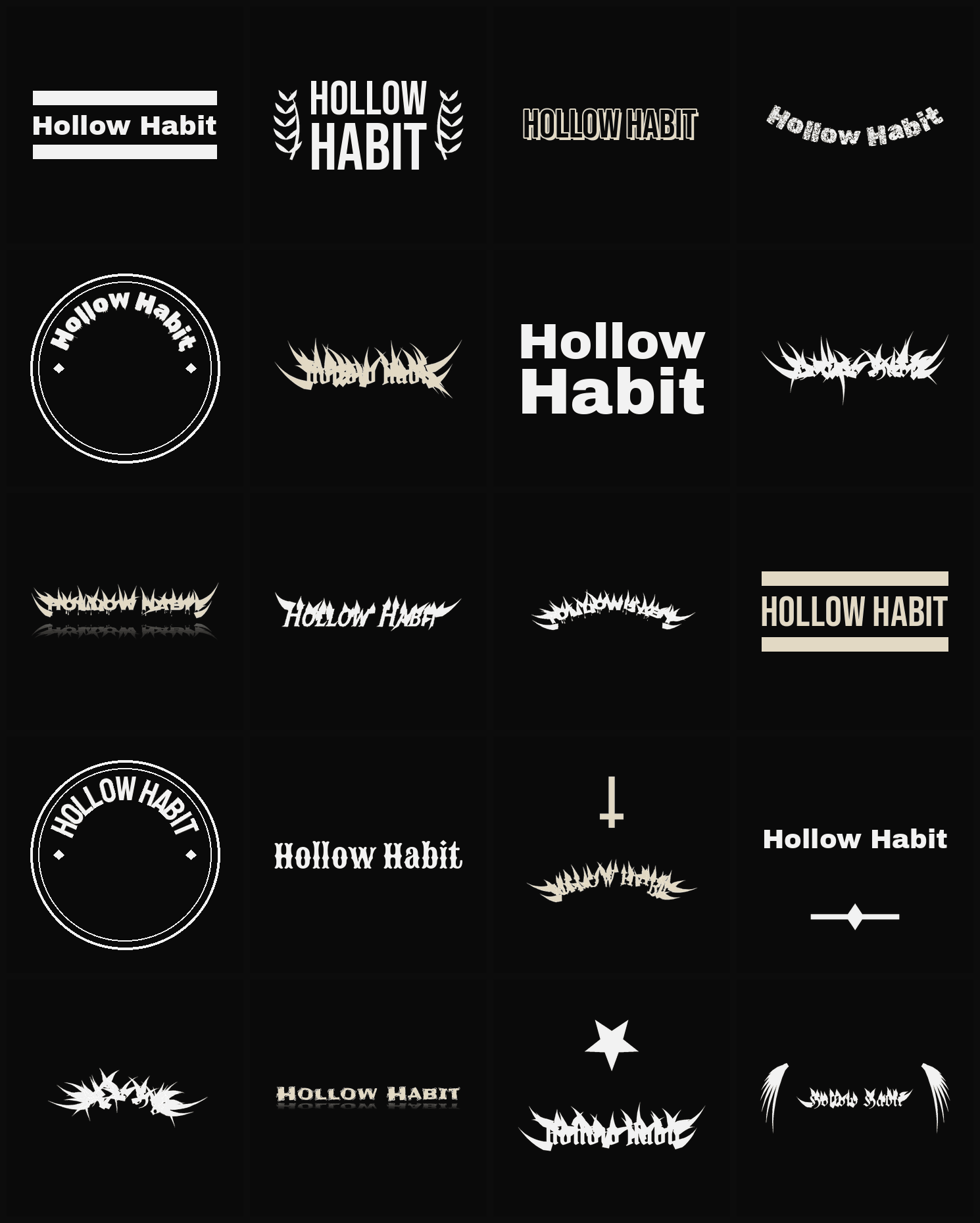 Twenty Hollow Habit band logo ideas — different faces, treatments and spike settings
