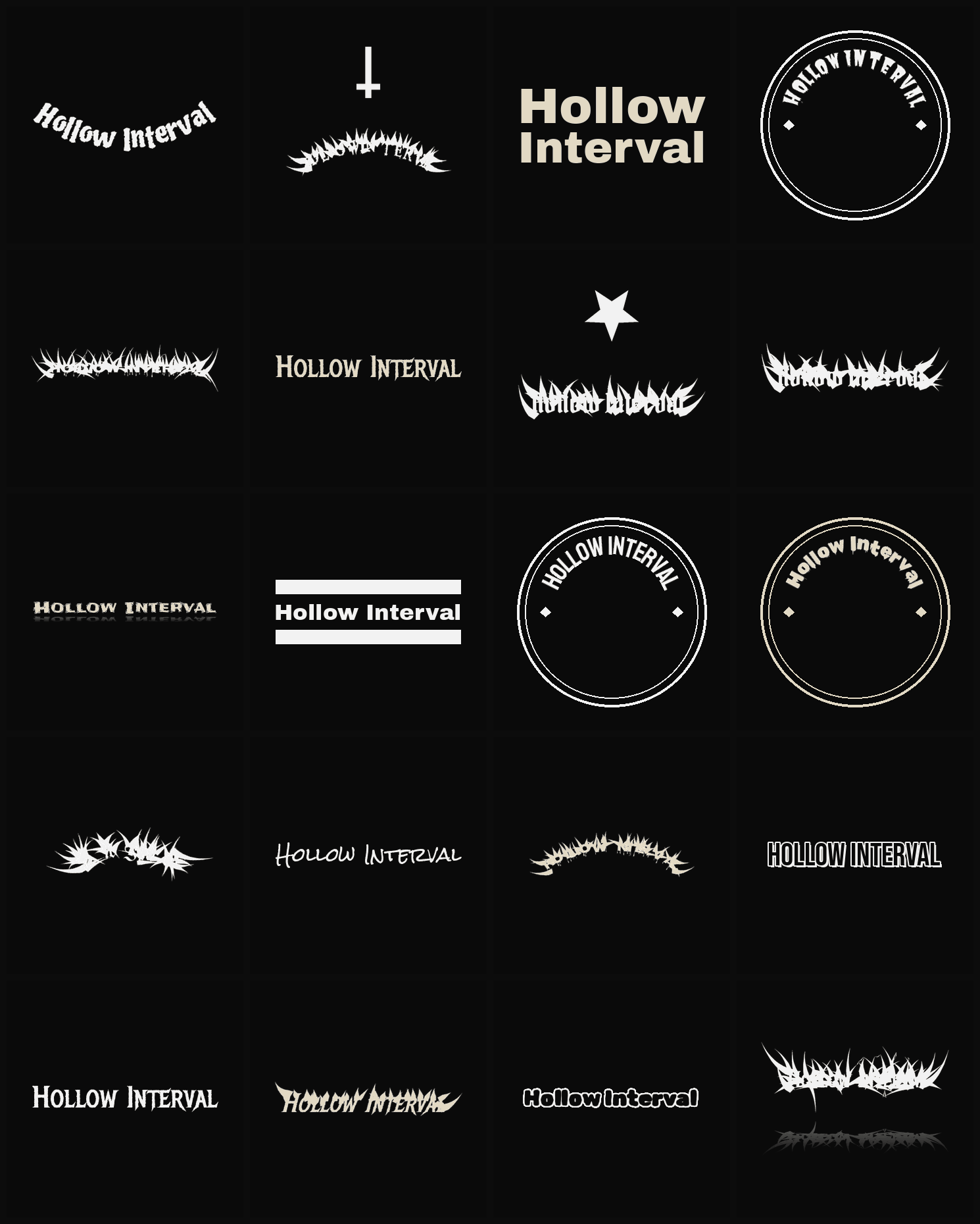 Twenty Hollow Interval band logo ideas — different faces, treatments and spike settings