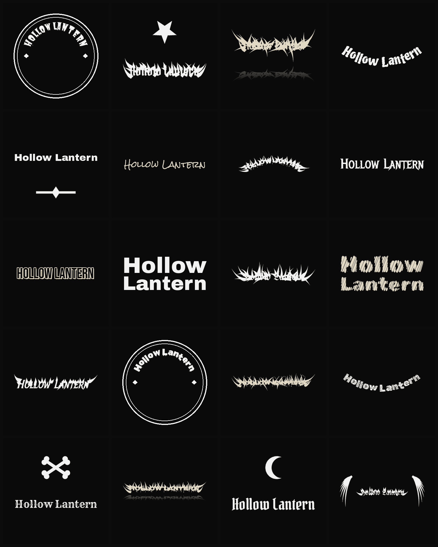 Twenty Hollow Lantern band logo ideas — different faces, treatments and spike settings