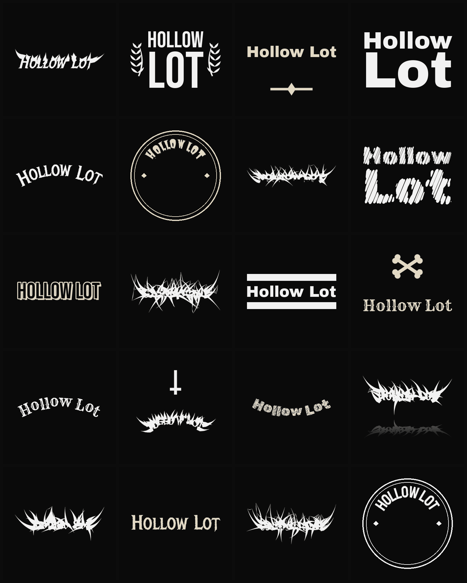 Twenty Hollow Lot band logo ideas — different faces, treatments and spike settings