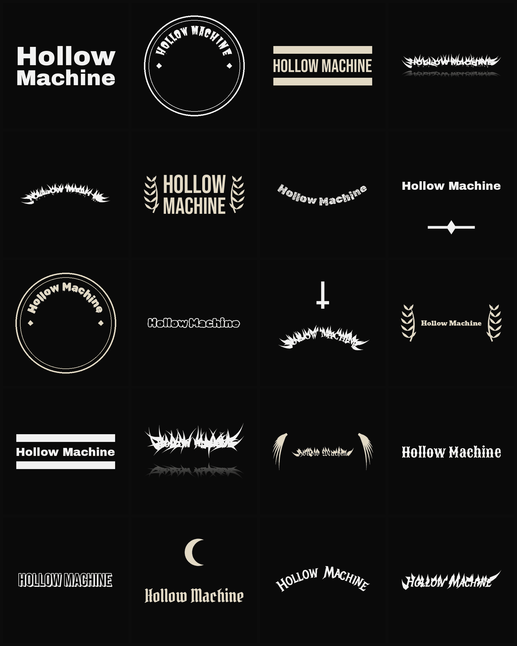 Twenty Hollow Machine band logo ideas — different faces, treatments and spike settings