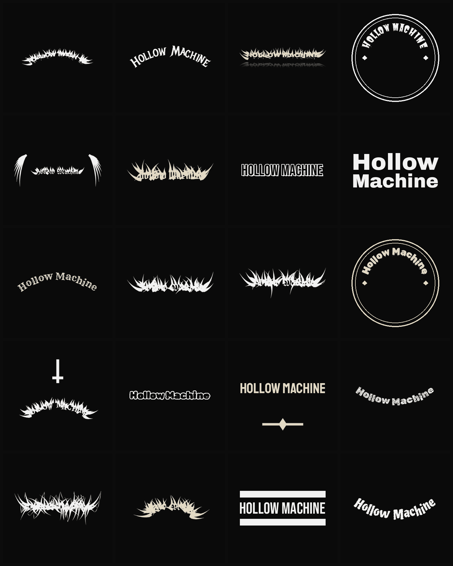 Twenty Hollow Machine band logo ideas — different faces, treatments and spike settings
