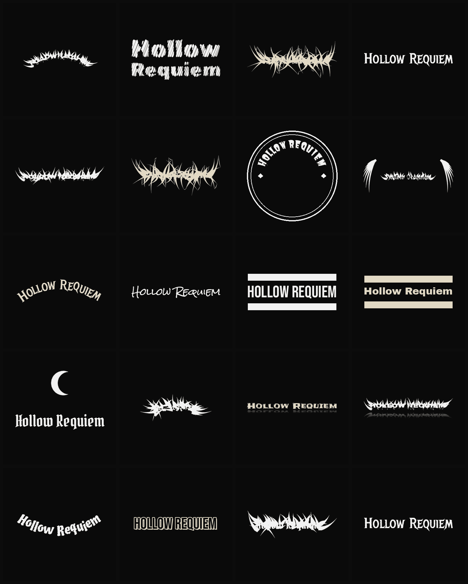 Twenty Hollow Requiem band logo ideas — different faces, treatments and spike settings